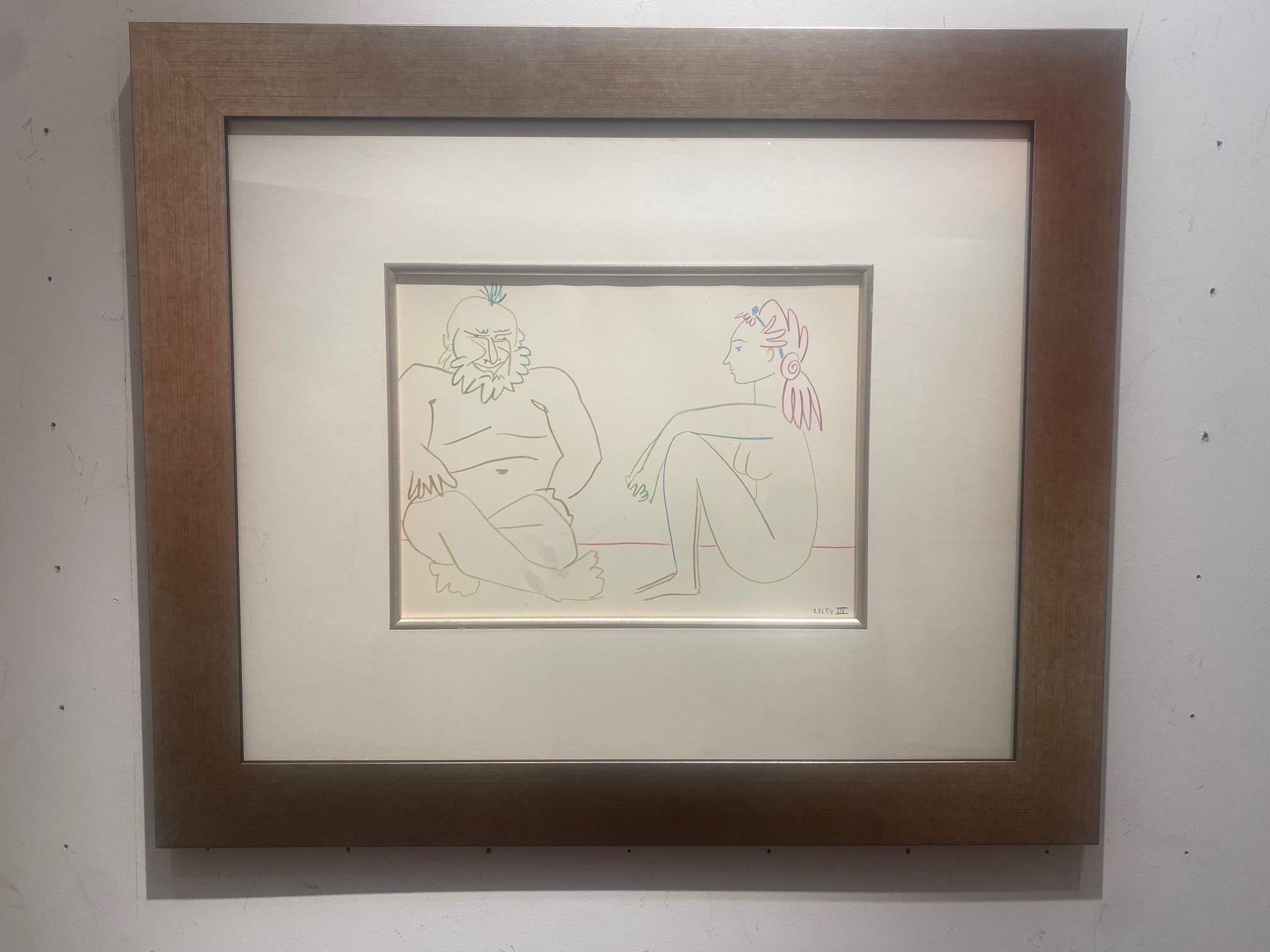Figur with Female Nude- lithograph by Pablo Picasso from Verve Series from 1954 For Sale 5