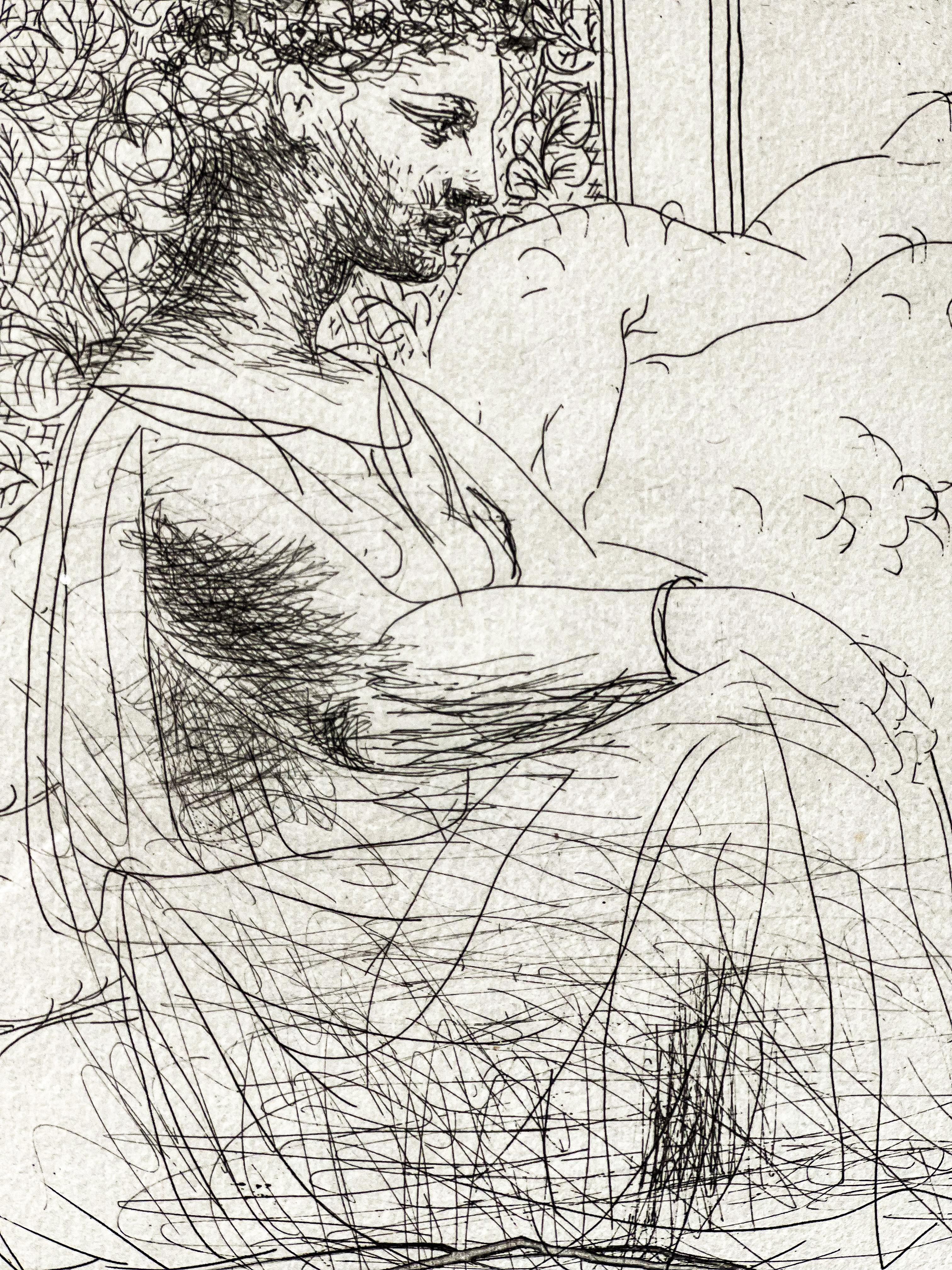Figurative Picasso Etching, 'Minotaure Endormi Contemplé Par Une Femme', 1933 - Beige Figurative Print by Pablo Picasso