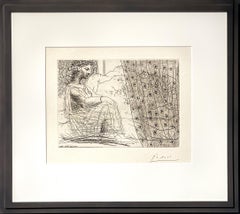 Aguafuerte figurativo de Picasso, "Minotaure Endormi Contemplé Par Une Femme", 1933
