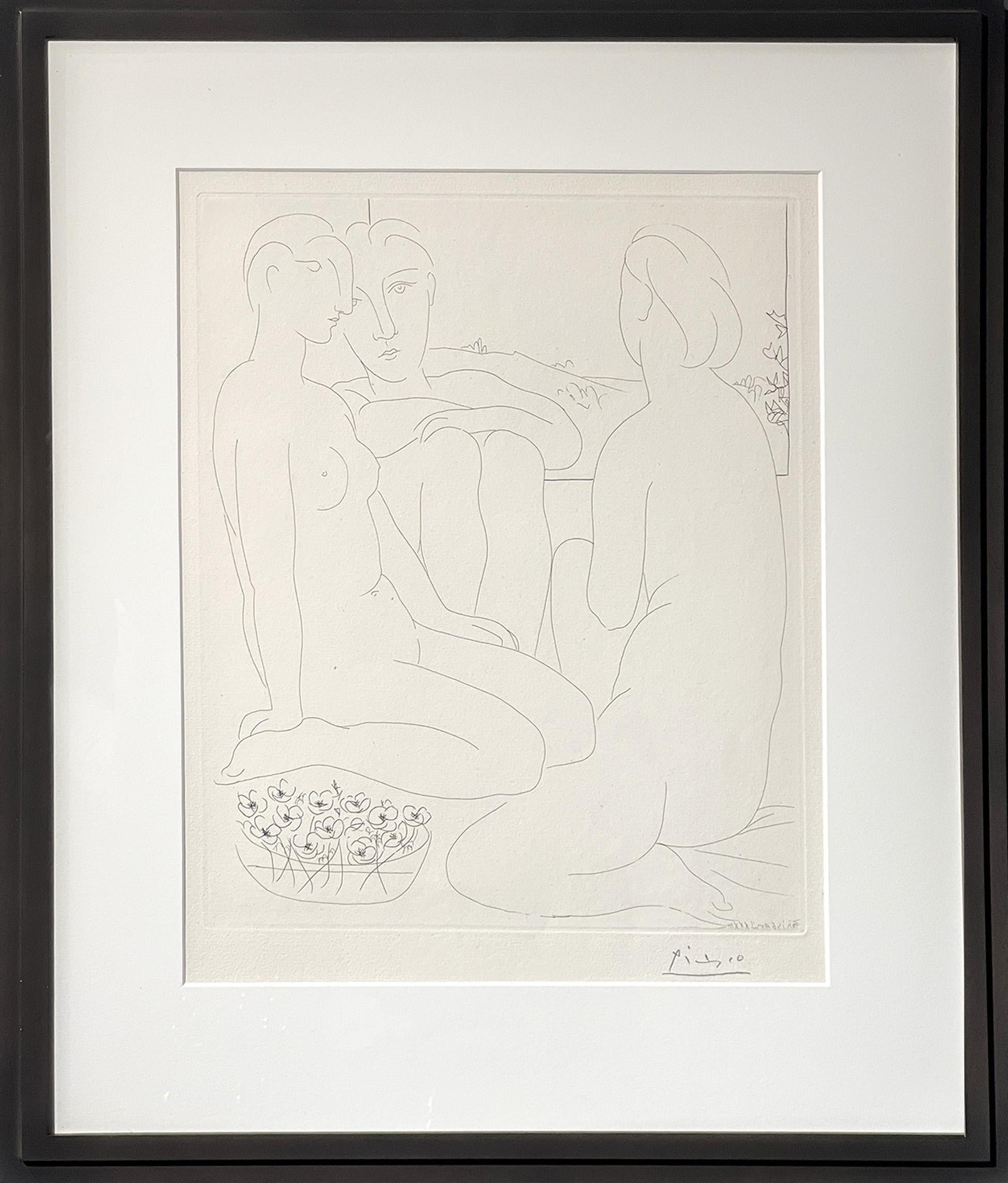 Figurative Picasso Etching, 'Trois Femmes nues et une Coupe d’Anémones', 1933