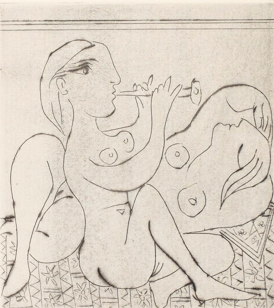 Pablo Picasso Figurative Print - Flûtiste et dormeuse II