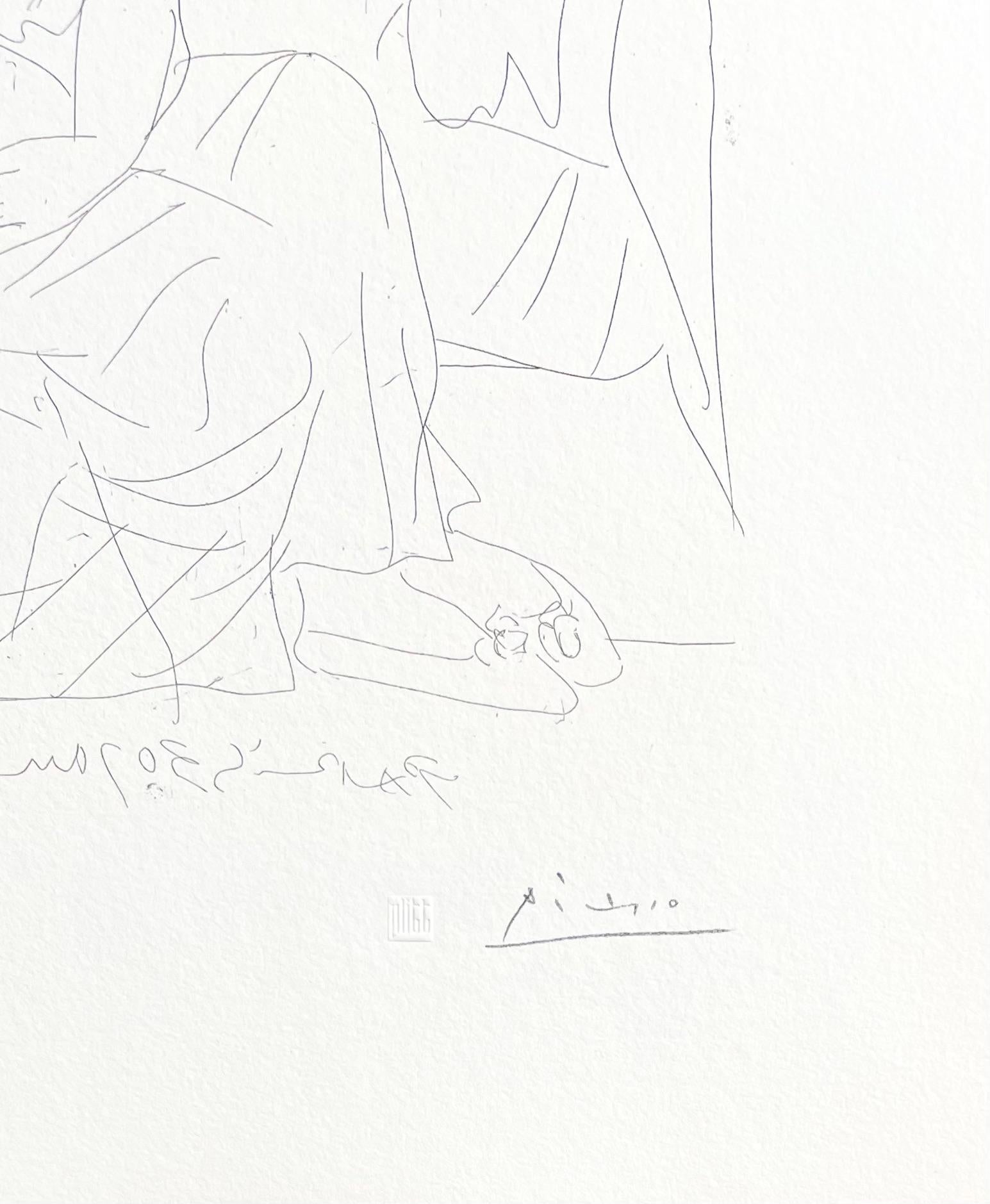 Picasso, Flûtiste et Jeune Fille au Tambourin (nach) (Kubismus), Print, von Pablo Picasso