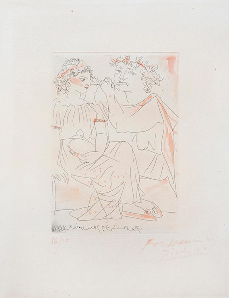 Flûtiste et Jeune Fille au Tambourin, from The Vollard Suite - Print by Pablo Picasso