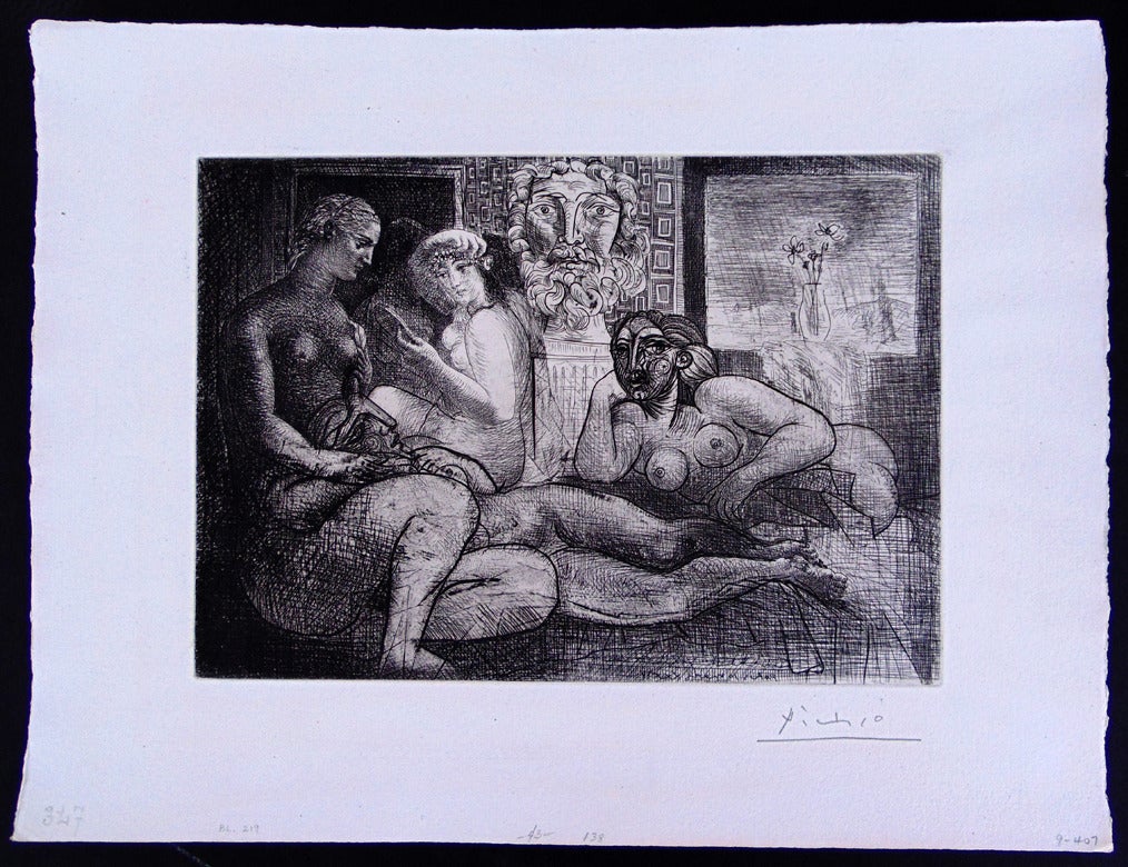 Four Nude Women and a Sculpted Head, from: Suite Vollard - Modern Portraits  - Black Portrait Print by Pablo Picasso