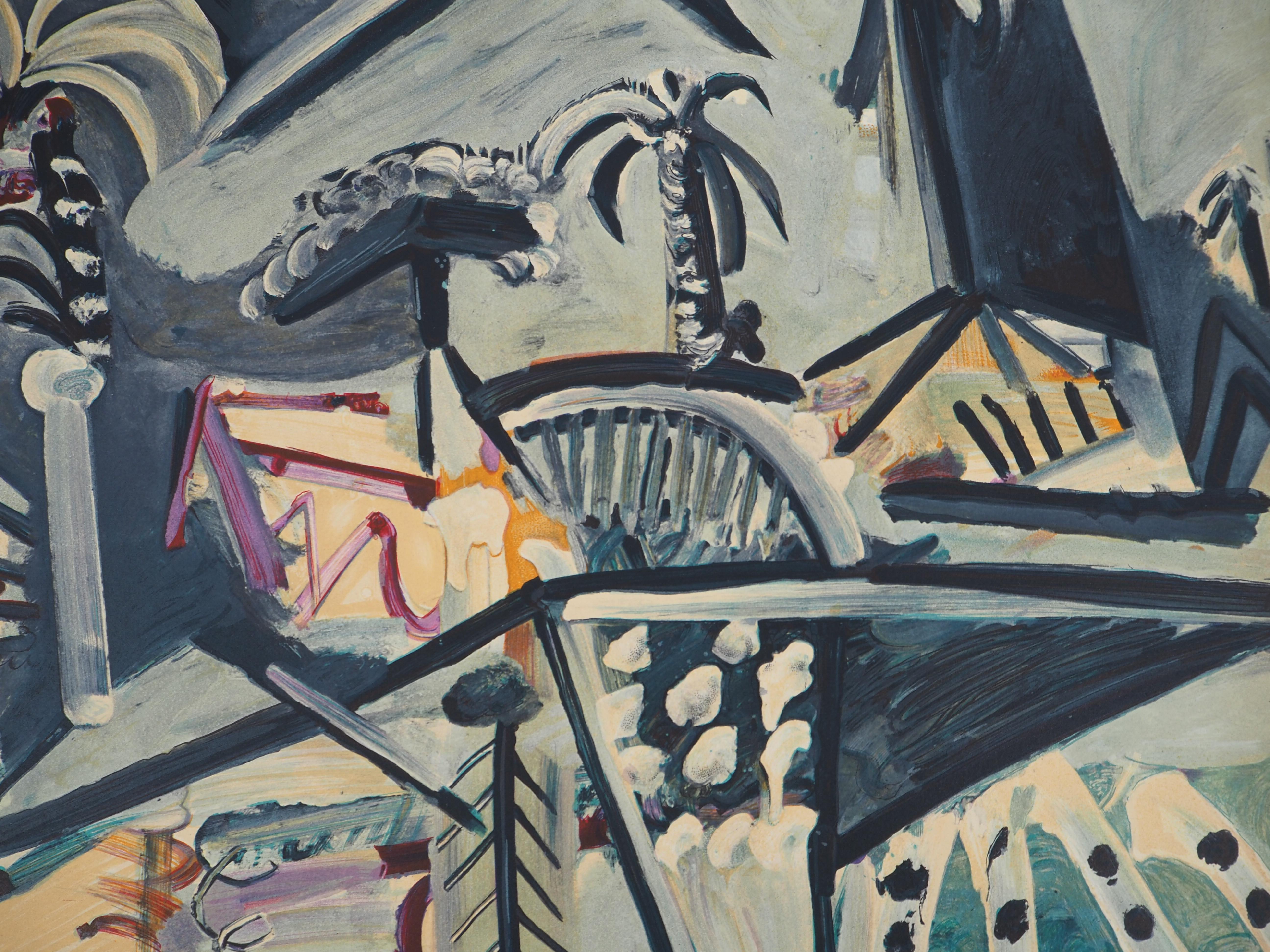 French Riviera : Landscape in Mougins - Lithograph (Mourlot) - Ref. Rodrigo #25 - Gray Landscape Print by Pablo Picasso