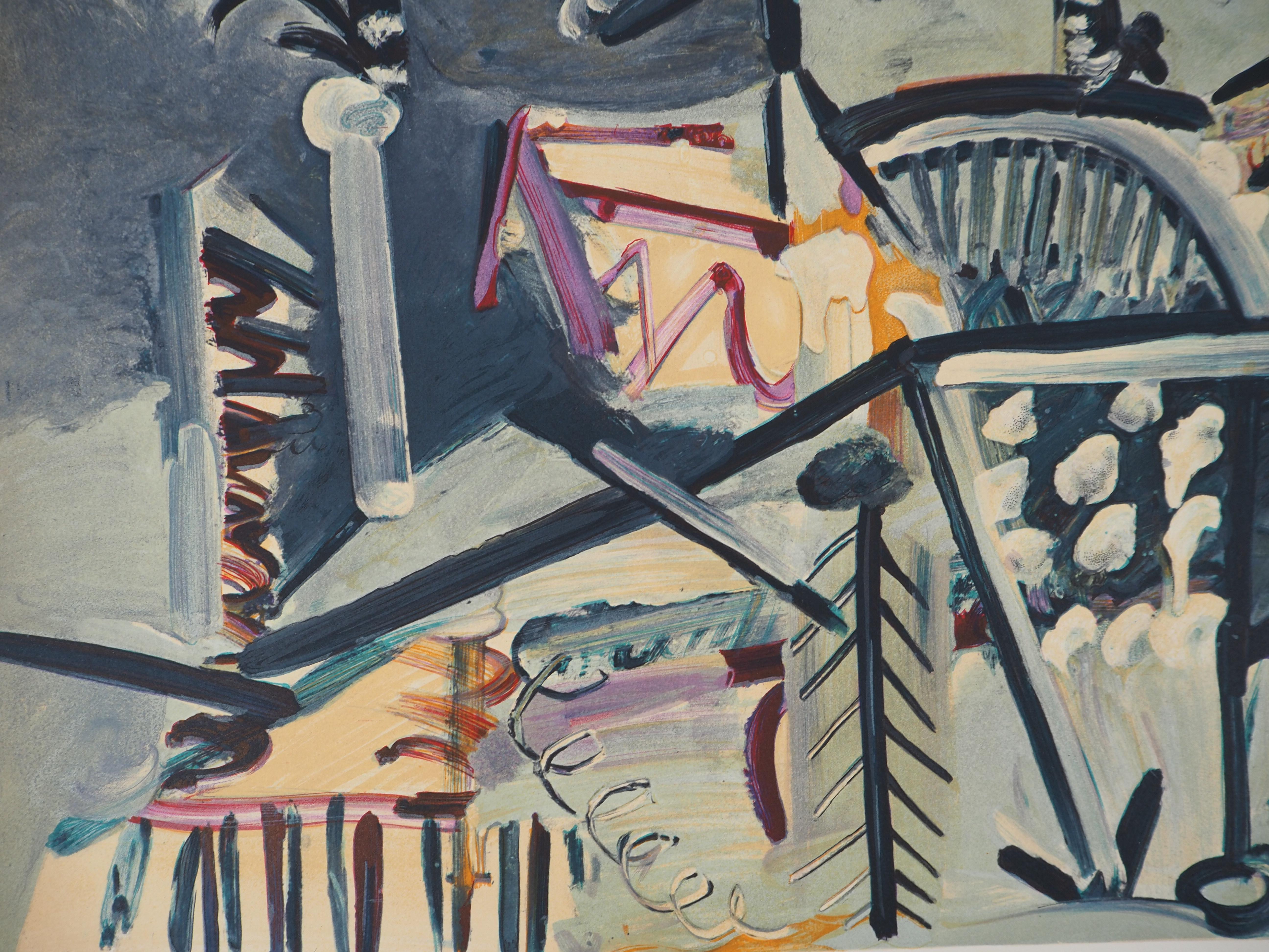 Pablo PICASSO (1881-1973) (after)
Côte d'Azur: Landscape at Mougins, 1973

Color lithograph (Ateliers Mourlot)
Imprinted on stone by Henri Deschamps under Picasso's supervision
Unsigned
On Arches vellum, 50 x 57 cm

REFERENCE: Catalogue raisonné