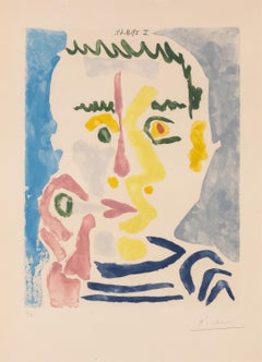 Fumeur a la Cigarette Blanche - Cubist Portrait, Aquatint on Paper, 1965
