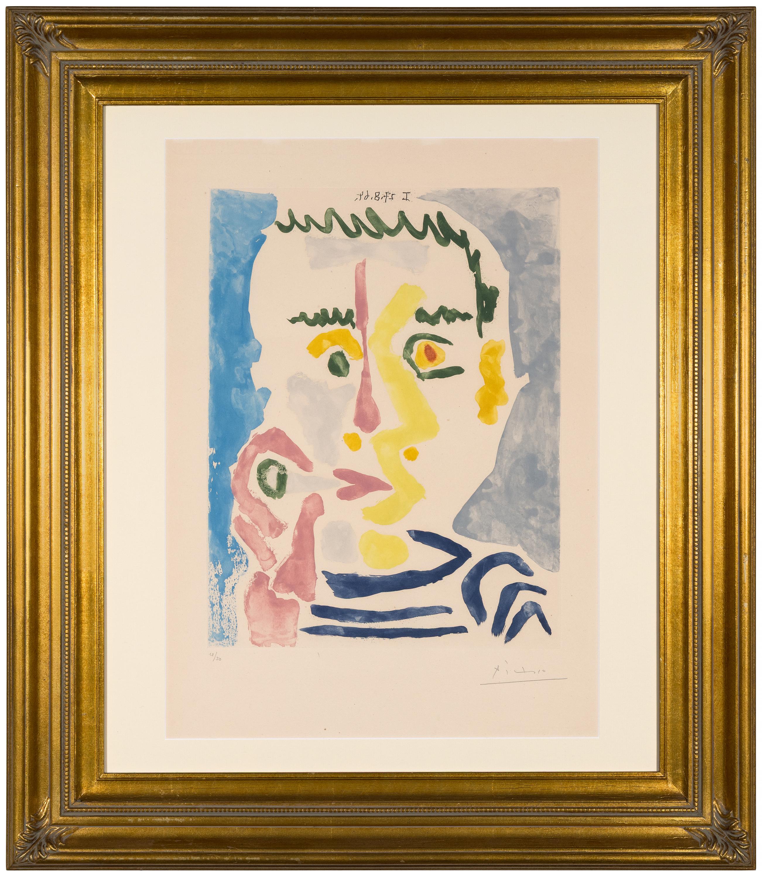 Pablo Picasso Portrait Print - Fumeur a la Cigarette Blanche - Cubist Portrait, Aquatint on Paper, 1965