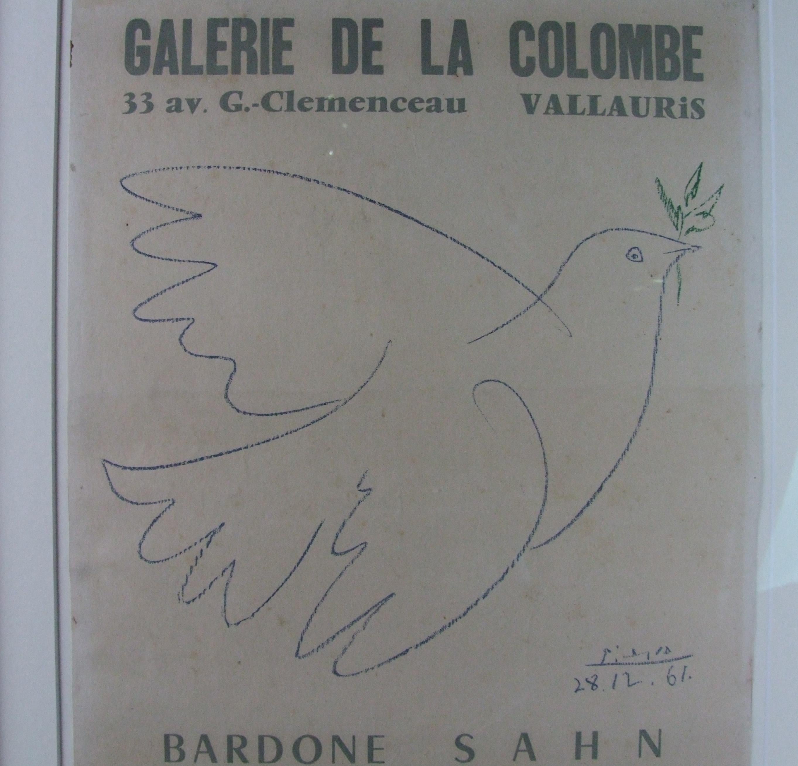 Galerie de la Colombe, 1961 - litograph, 48x32 cm., framed - Print by Pablo Picasso
