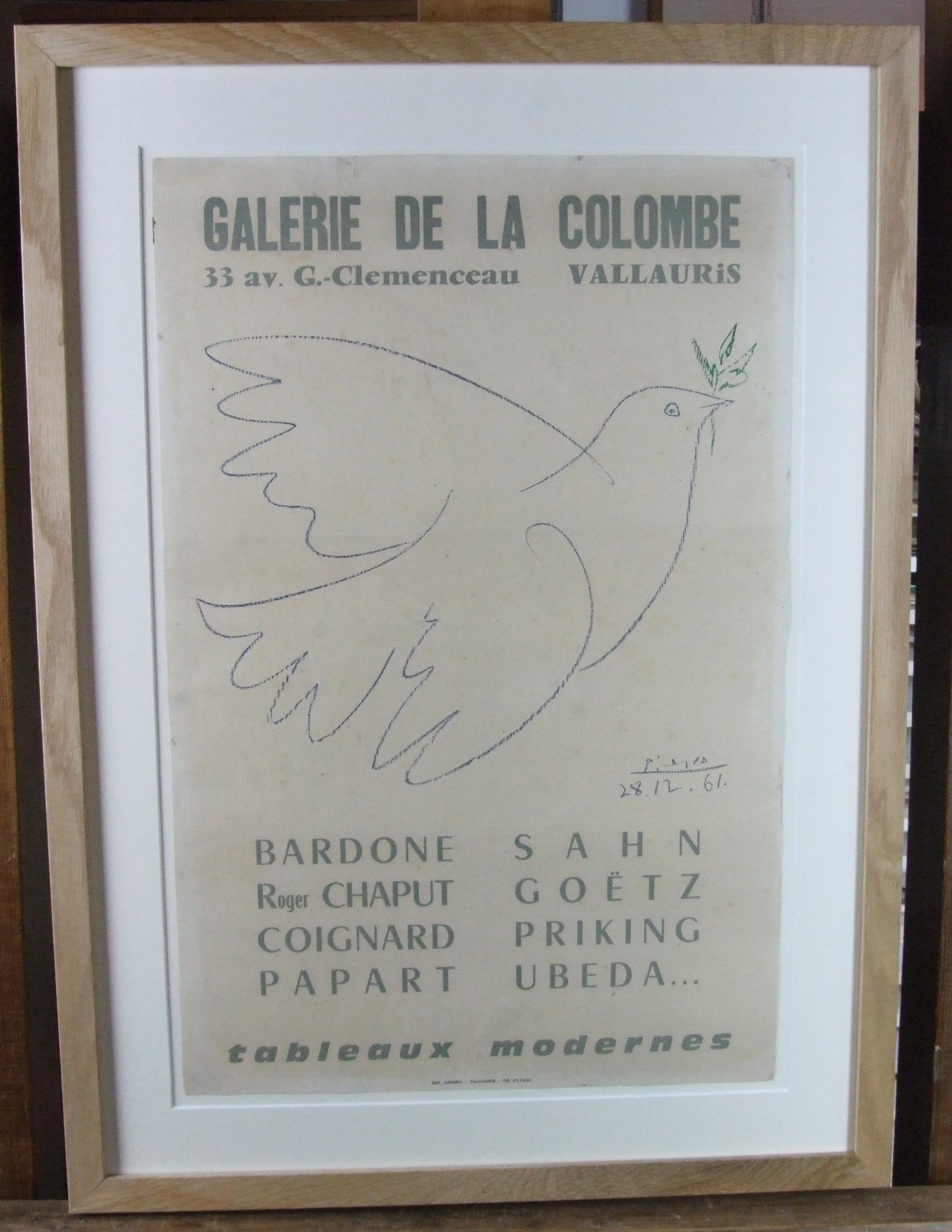 Pablo Picasso Figurative Print - Galerie de la Colombe, 1961 - litograph, 48x32 cm., framed
