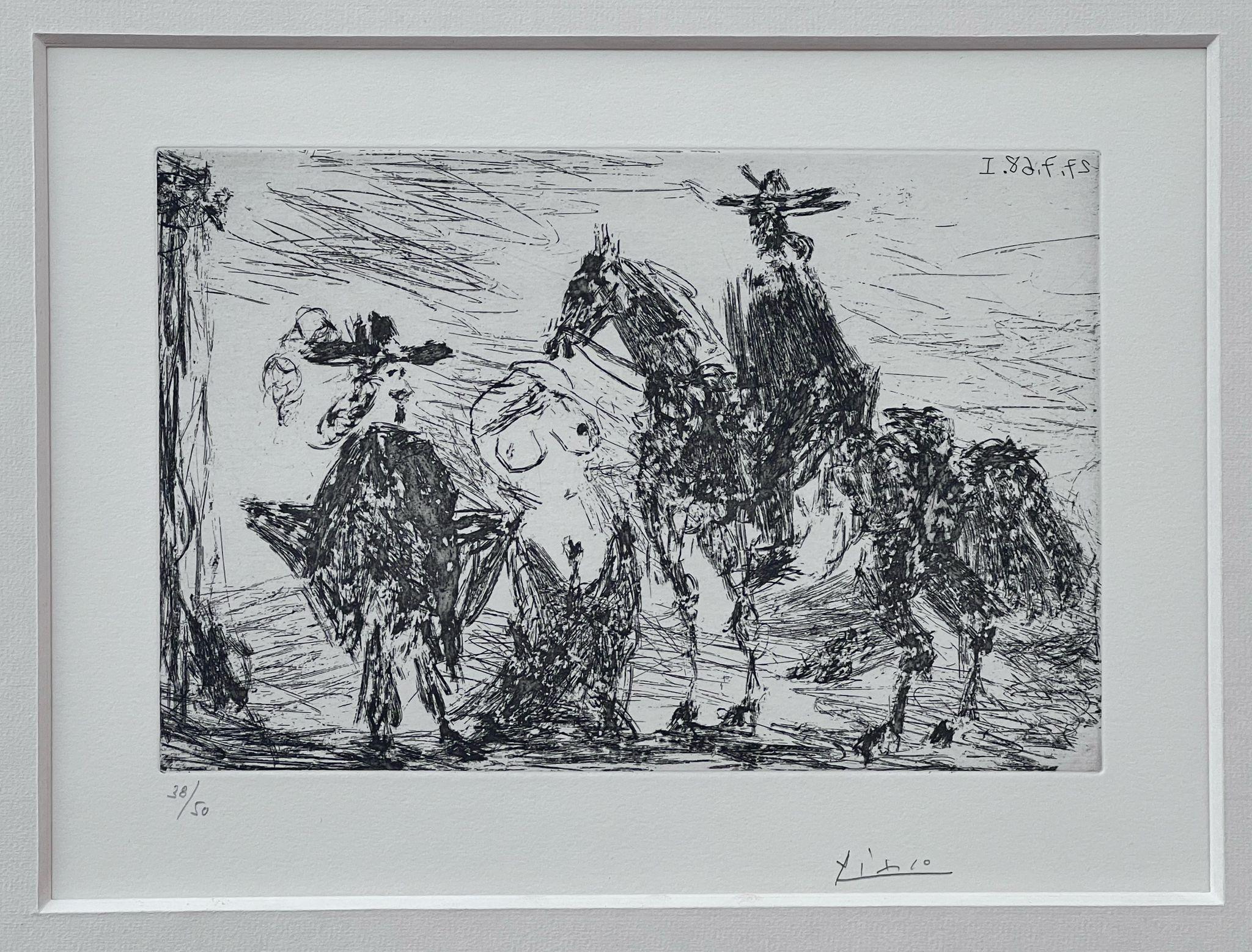 Caballero, mujer vergonzosa y reitre - Print de Pablo Picasso