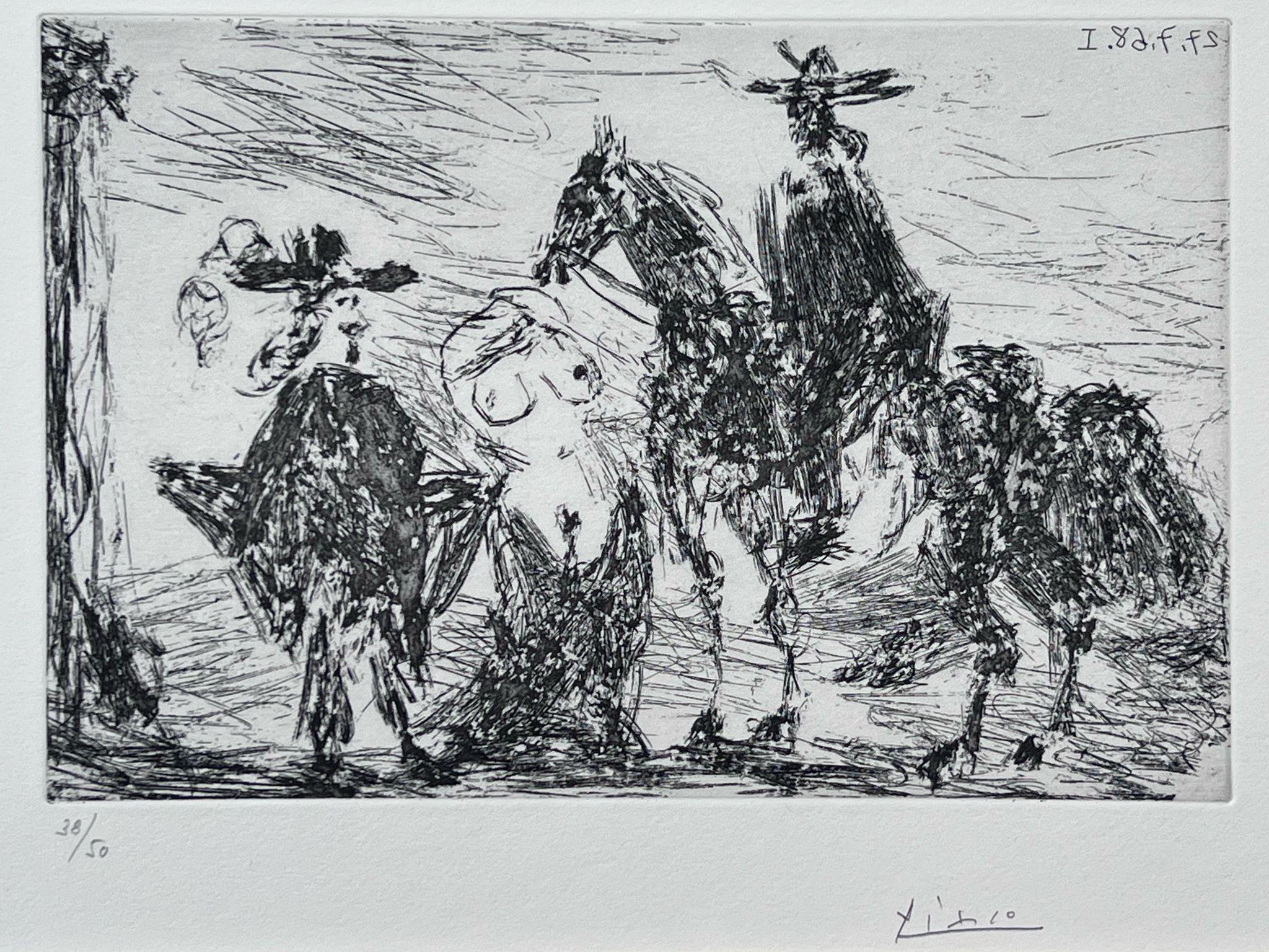 Abstract Print de Pablo Picasso - Caballero, mujer vergonzosa y reitre