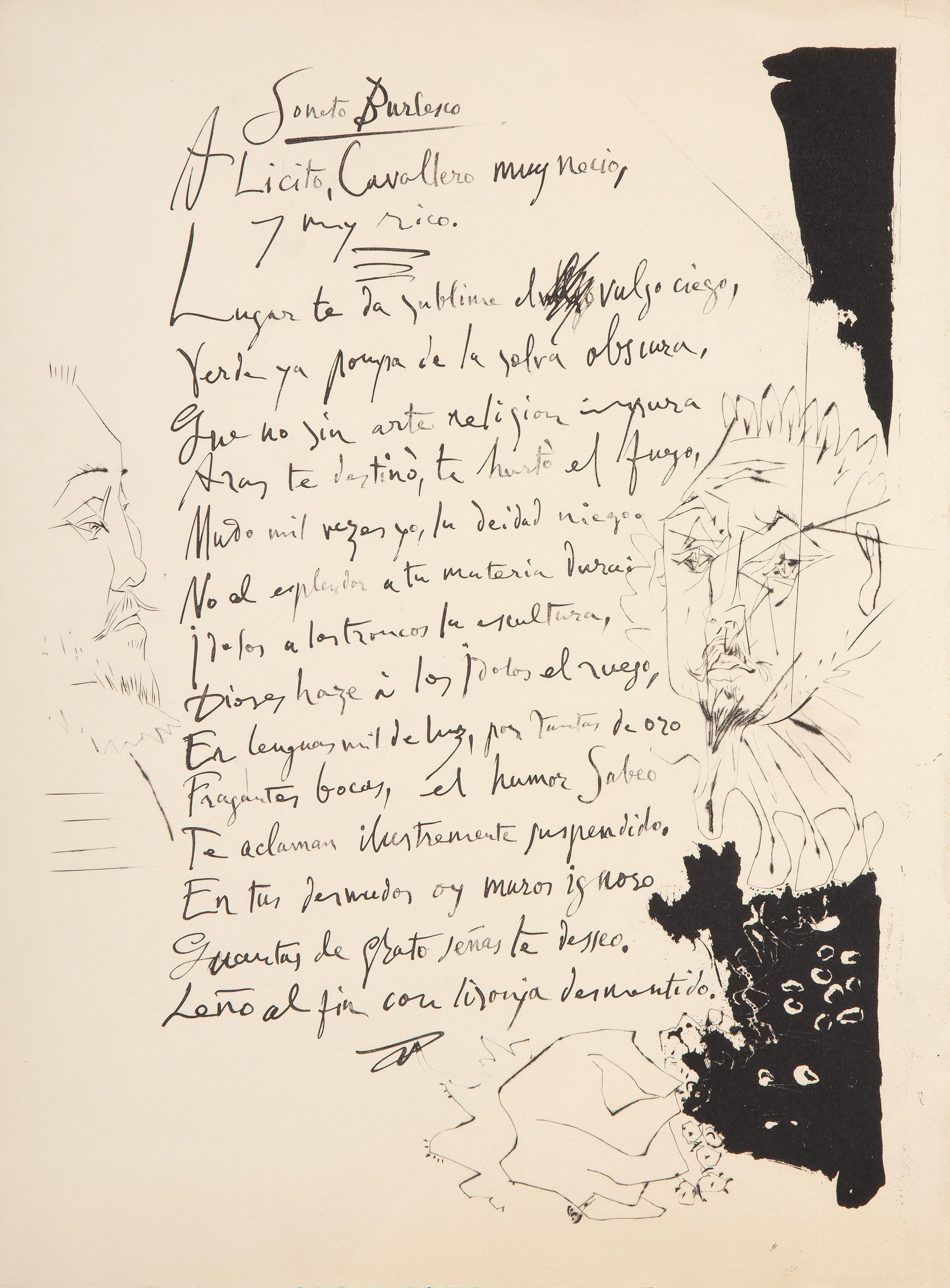  Pablo Picasso, Spanish (1881 - 1973) - Gongora (Soneto Burlesco), Year: Circa 1947, Medium: Etching, Size: 15 x 11.25 in. (38.1 x 28.58 cm), Reference: Bloch 476-516, Provenance: From the collection of the late Larry Saphire.