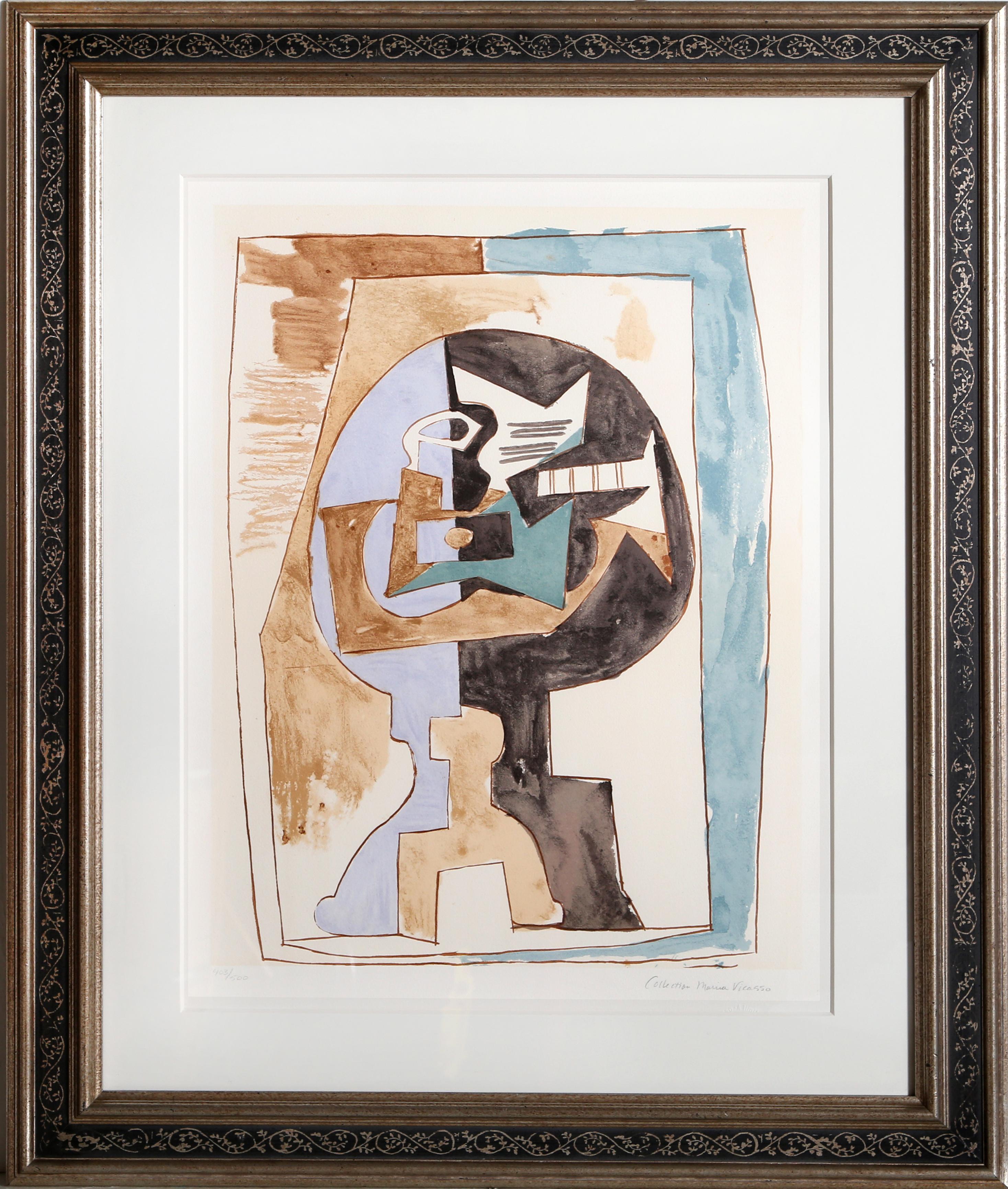 A lithograph from the Marina Picasso Estate Collection after the Pablo Picasso painting "Guéridon et Guitare". The original painting was completed in 1920. In the 1970's after Picasso's death, Marina Picasso, his granddaughter, authorized the