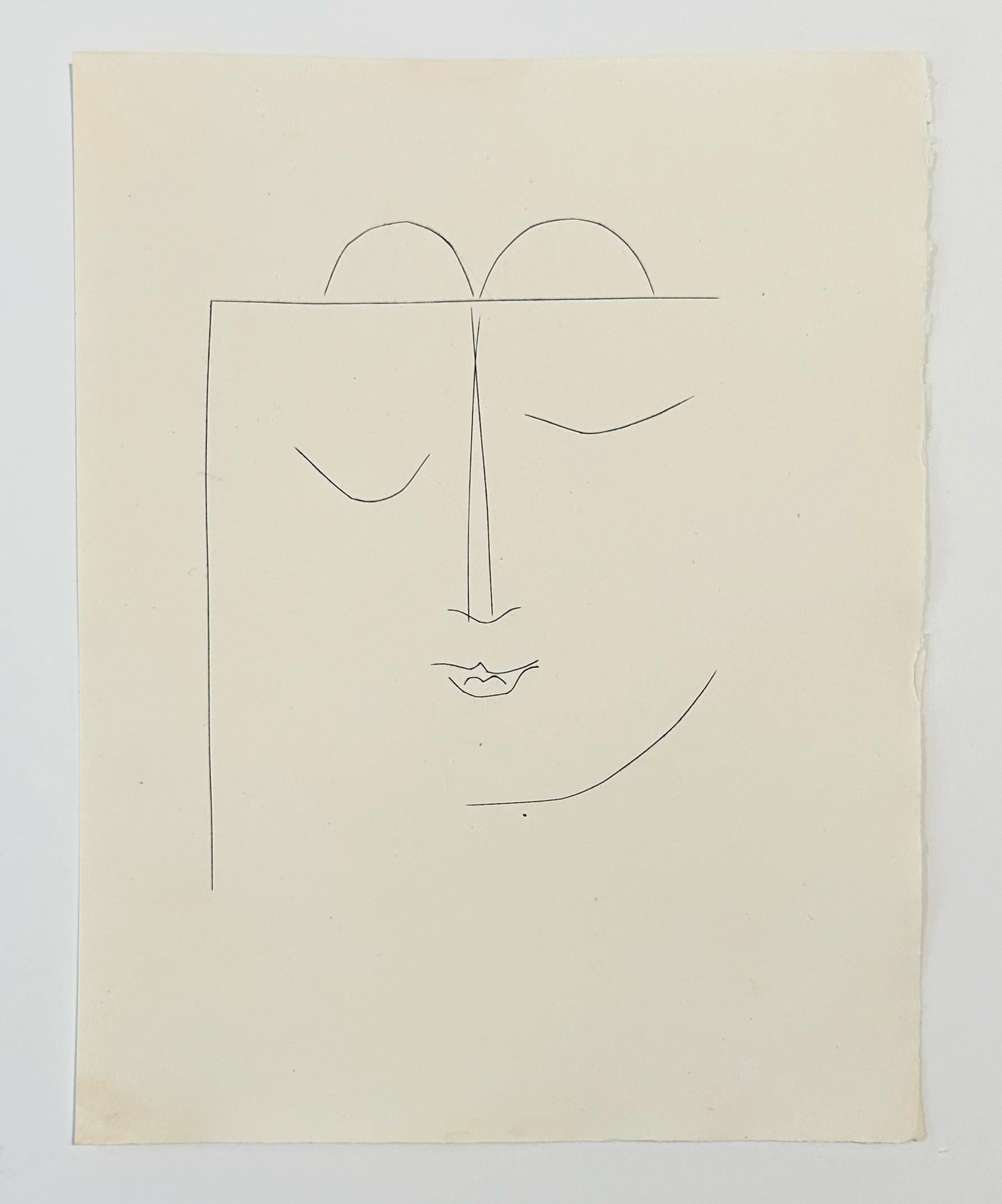 Tête de femme demi-carrée aux yeux fermés et aux lèvres pleines (planche XXVII), Carmen - Cubisme Print par Pablo Picasso