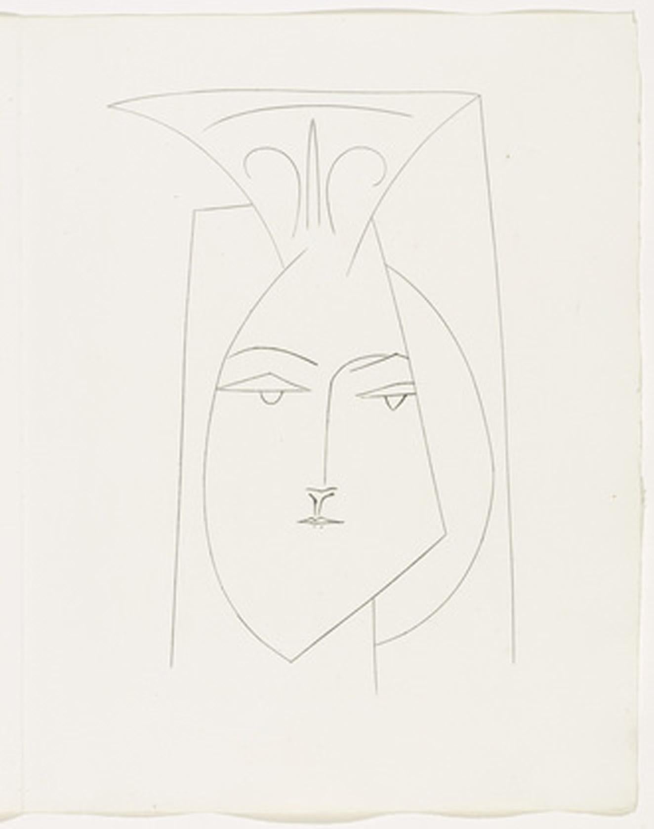 Pablo Picasso Portrait Print - Head of a Woman with Mantilla (Plate I)