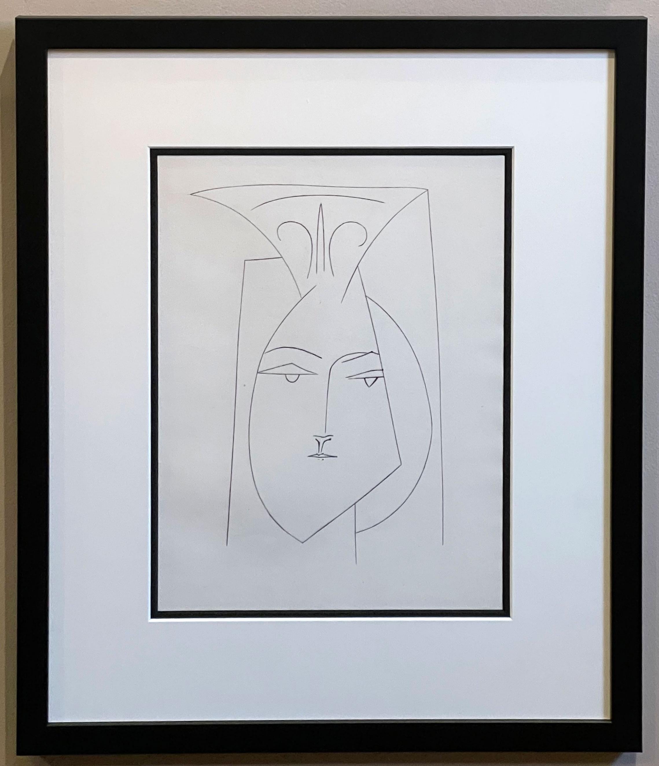 Pablo Picasso Portrait Print - Head of a Woman with Mantilla (Plate I), from Carmen