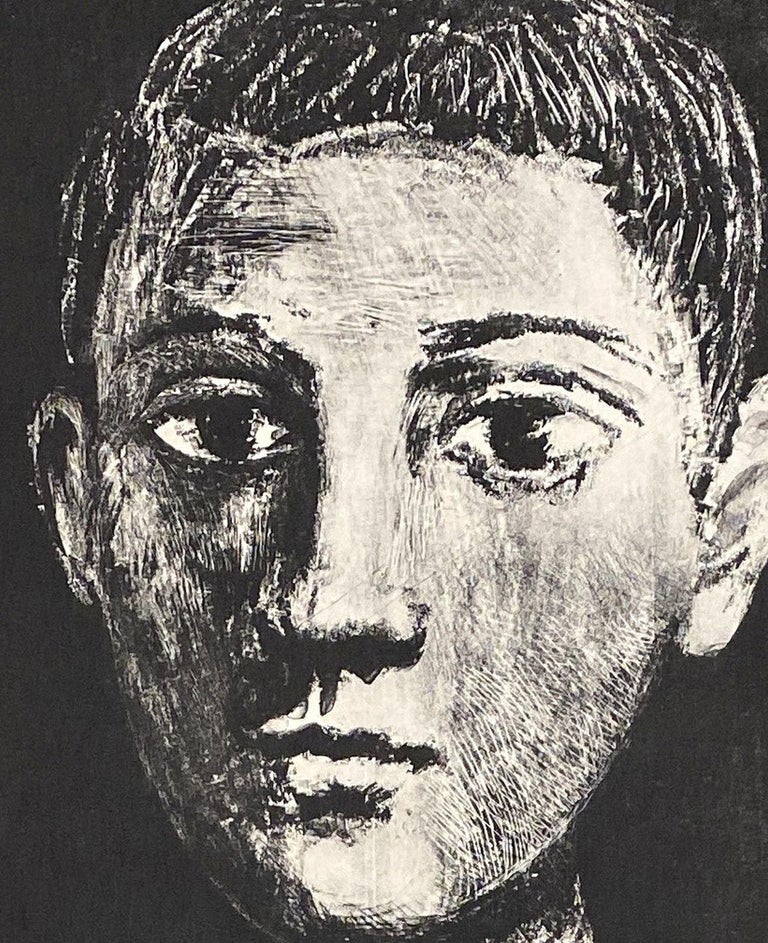 Head Of Young Boy (Final State) - Original Lithograph - Bloch 378 - Mourlot - Beige Portrait Print by Pablo Picasso