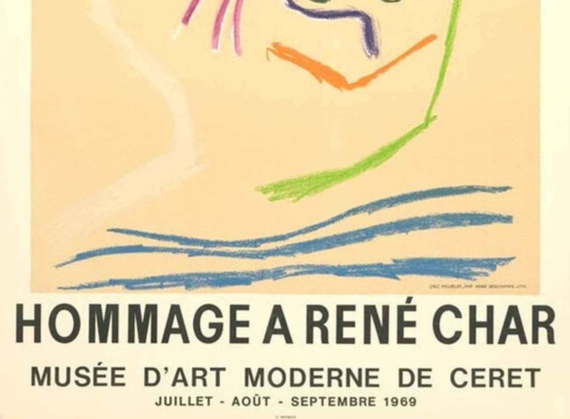 Hommage a Rene Char litografato da Moulot Imprimerie - Portrait Print Arancia di Pablo Picasso