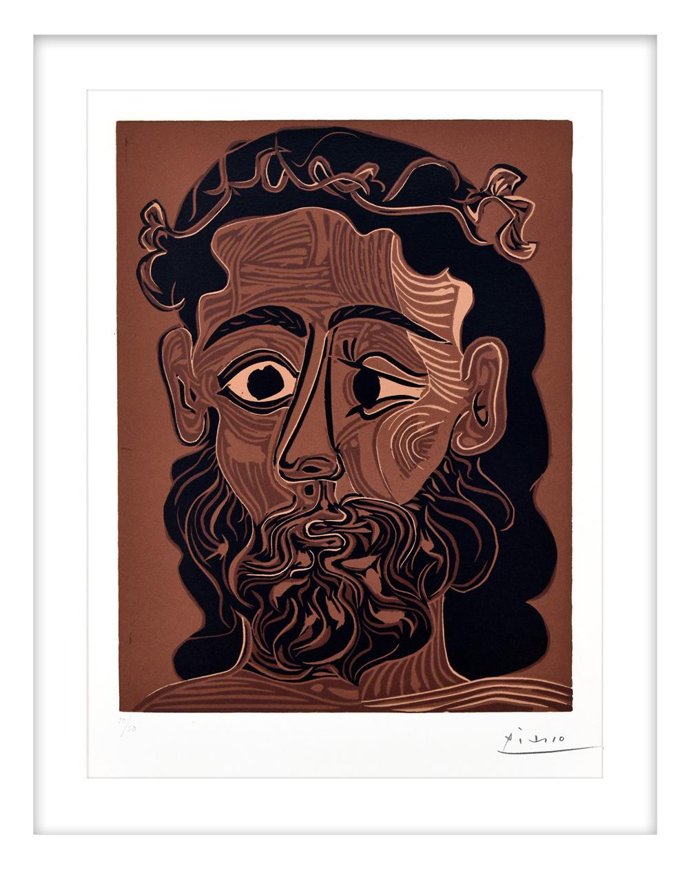 Homme barbu couronné feuilles de vigne - Print by Pablo Picasso