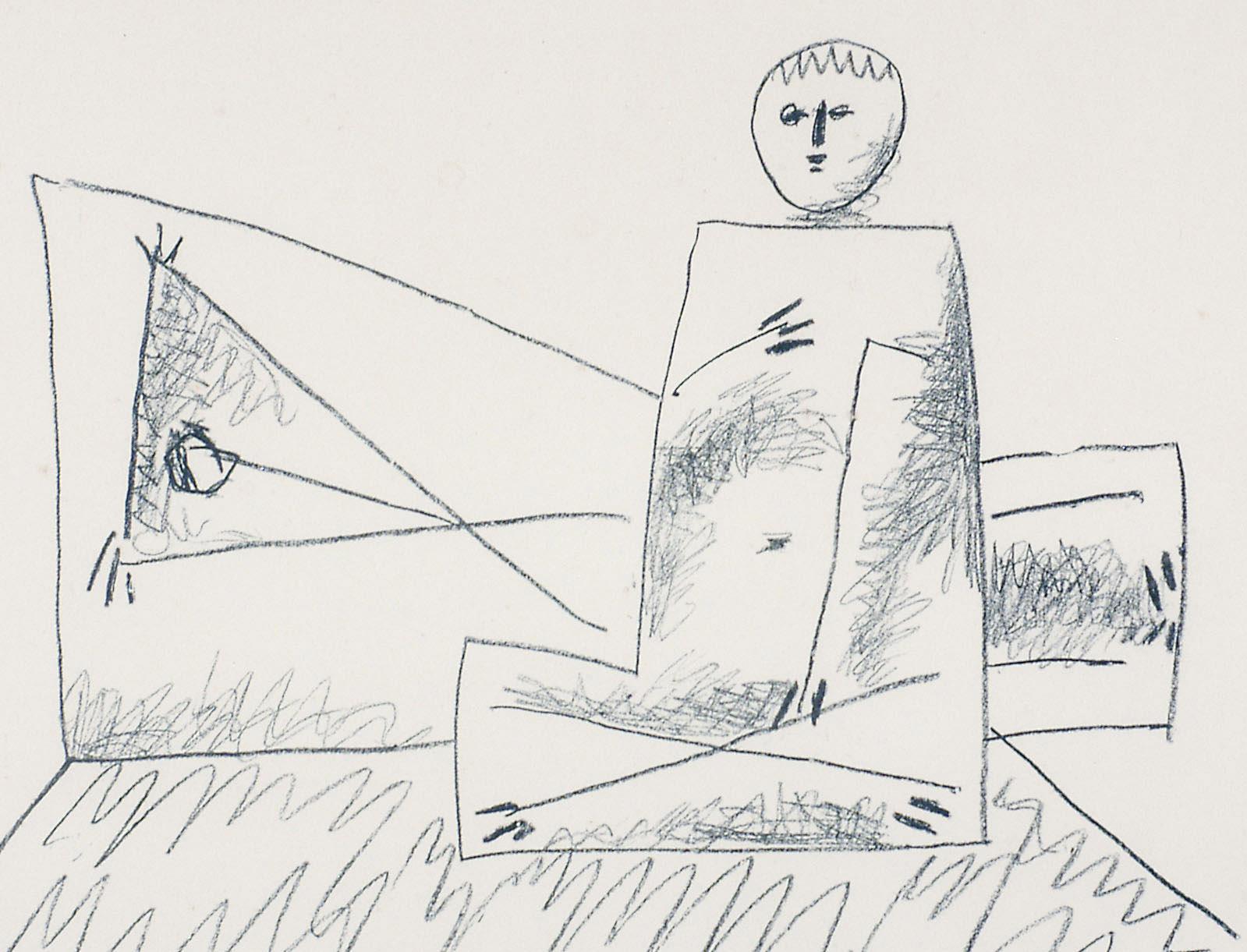 Couche et accroupie pour homme - Gris Abstract Print par Pablo Picasso