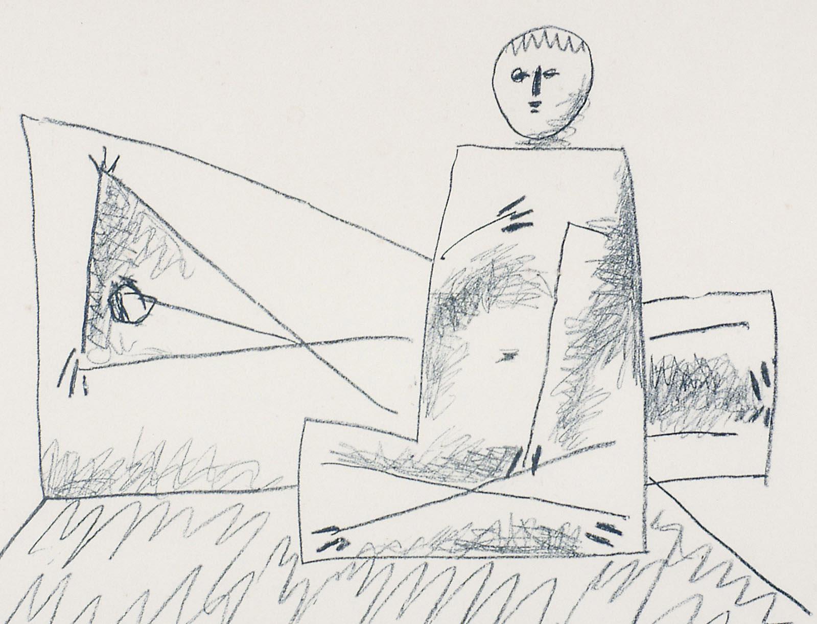 Homme couche et femme accroupie - Gris Abstract Print par Pablo Picasso