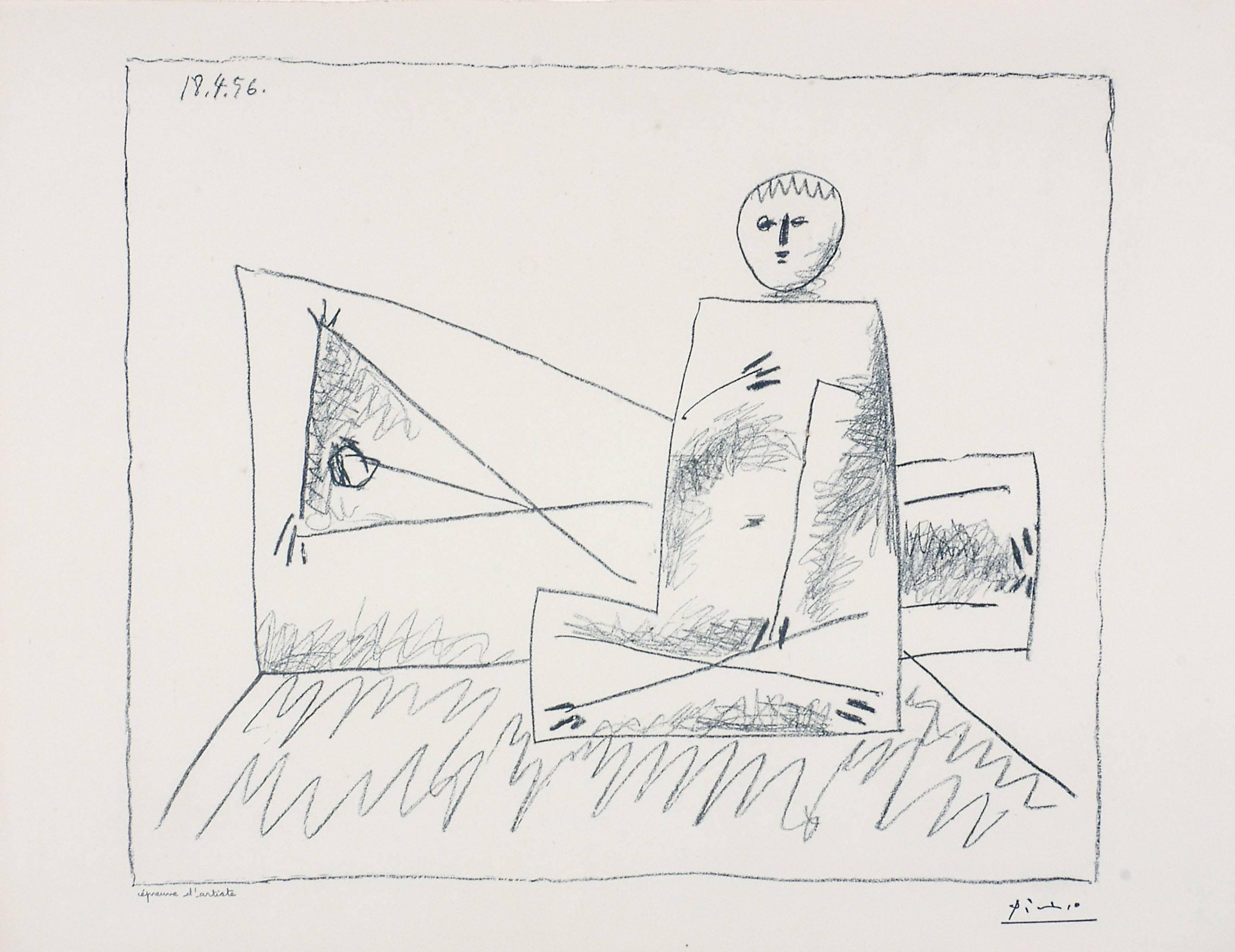 Abstract Print Pablo Picasso - Homme couche et femme accroupie