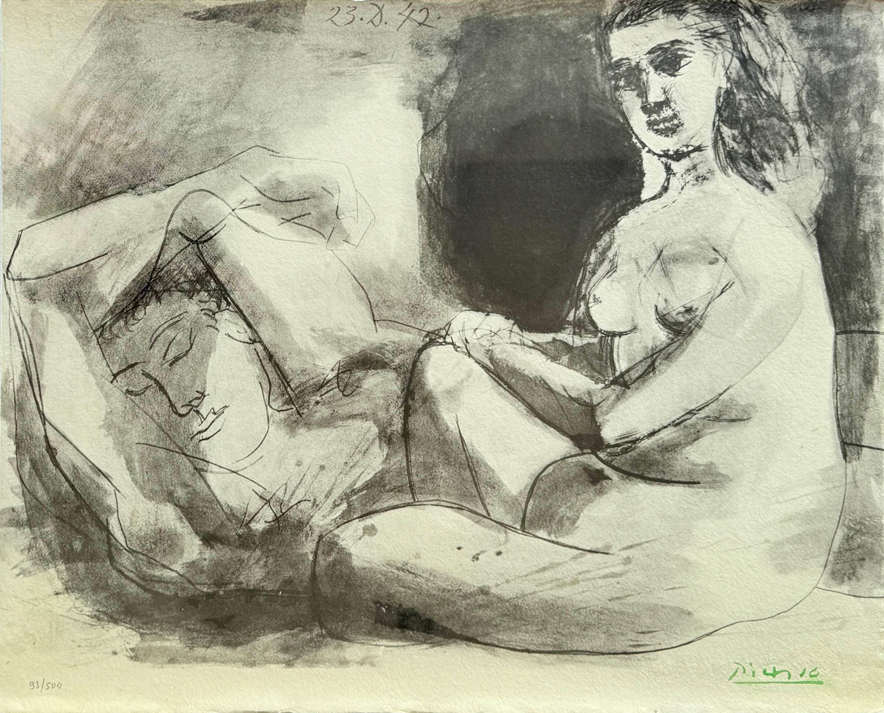 Homme couché et femme assise - Modern Art by Pablo Picasso