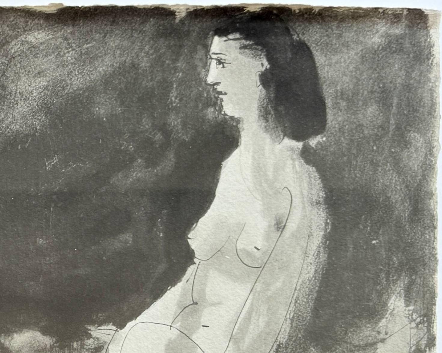 Homme couché et femme assise - Gray Print by Pablo Picasso
