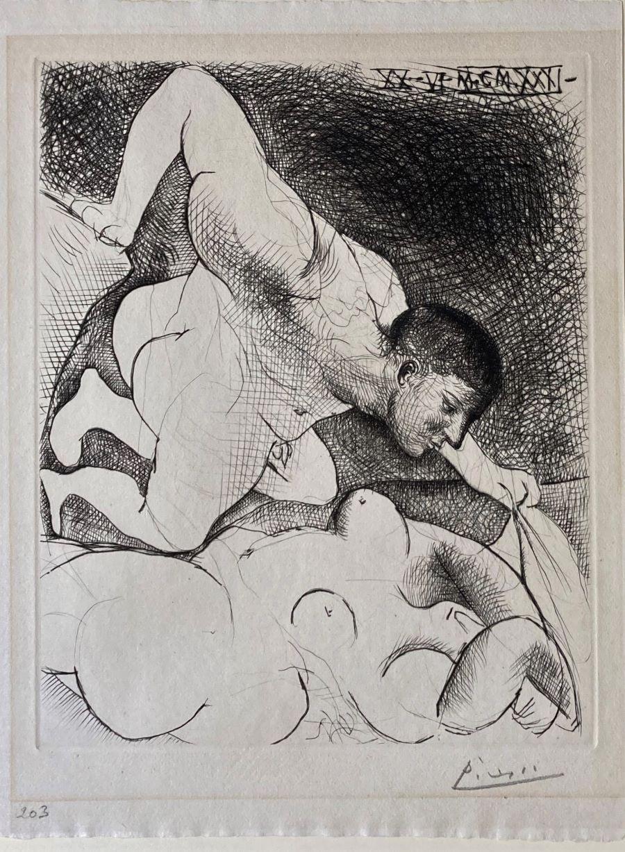 Homme dvoilant une Femme. « Man uncovering a woman » (Un homme découvrant une femme). - Moderne Print par Pablo Picasso