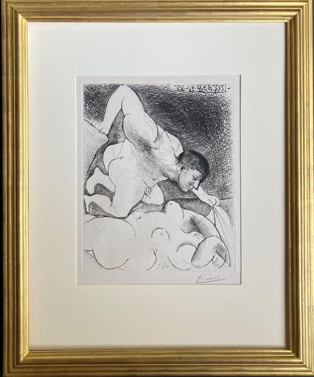 Pablo Picasso Portrait Print - Homme dévoilant une Femme. (Man unveiling a woman).