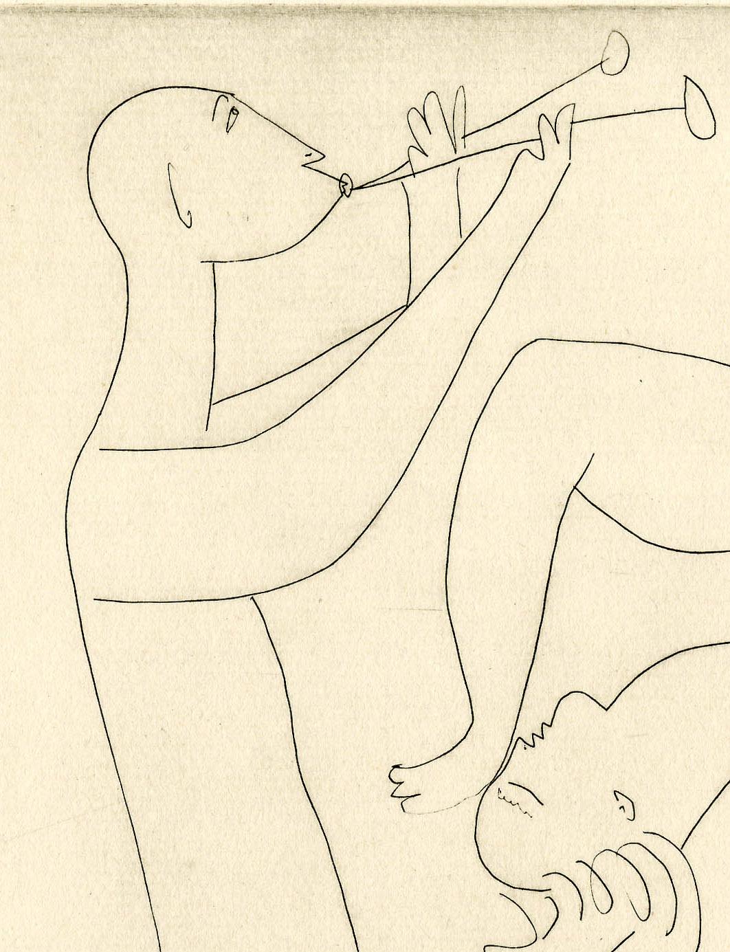 Homme nu avec femme ivre et jeune flutiste – Print von Pablo Picasso