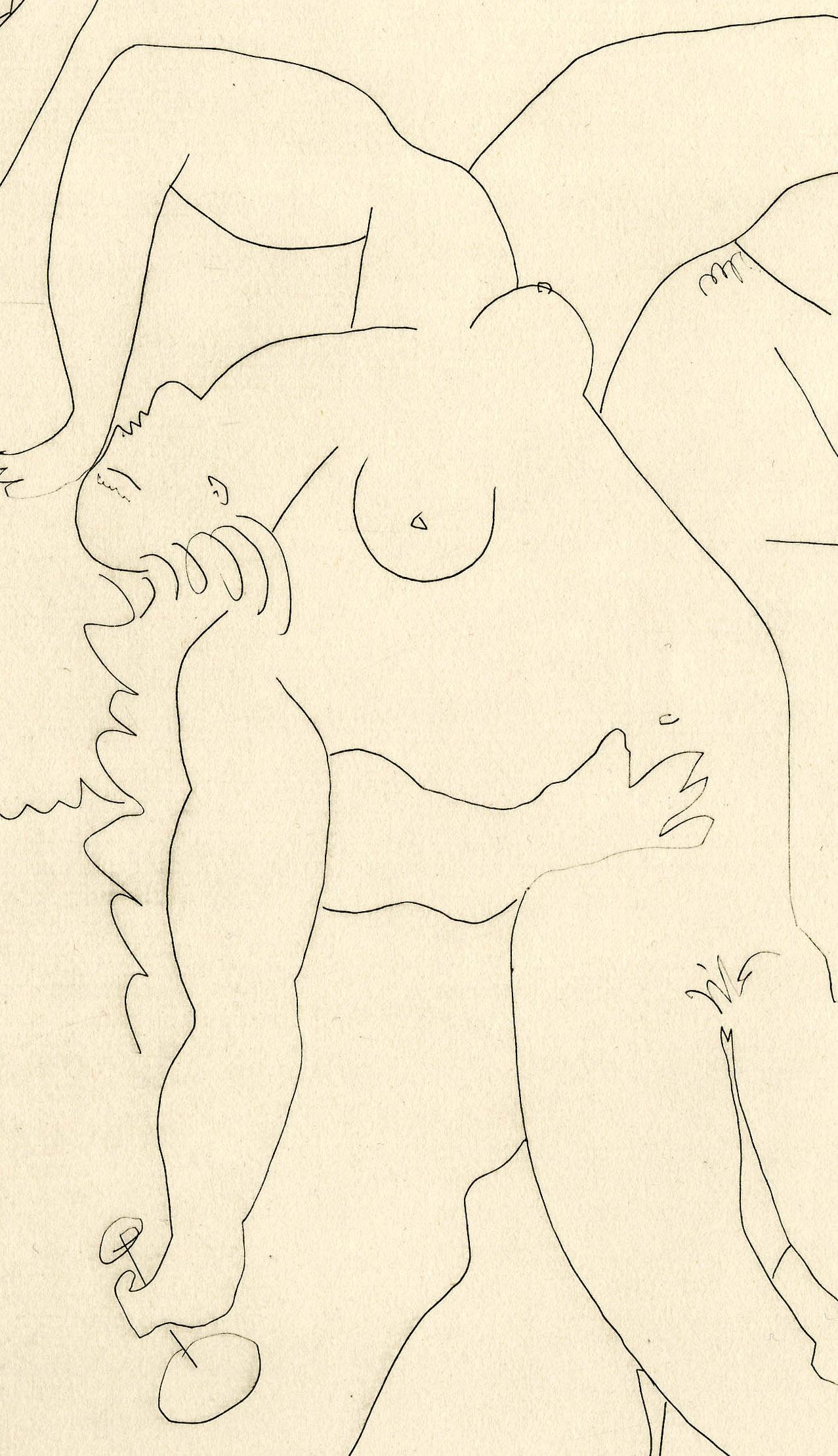 Homme nu avec femme ivre et jeune flutiste (Moderne), Print, von Pablo Picasso
