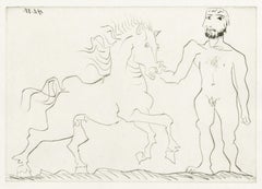 Homme Nu Debout avec un Cheval