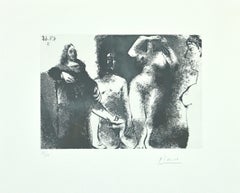 Homme Rembranesque assis chez les filles - Etching by Pablo Picasso - 1968