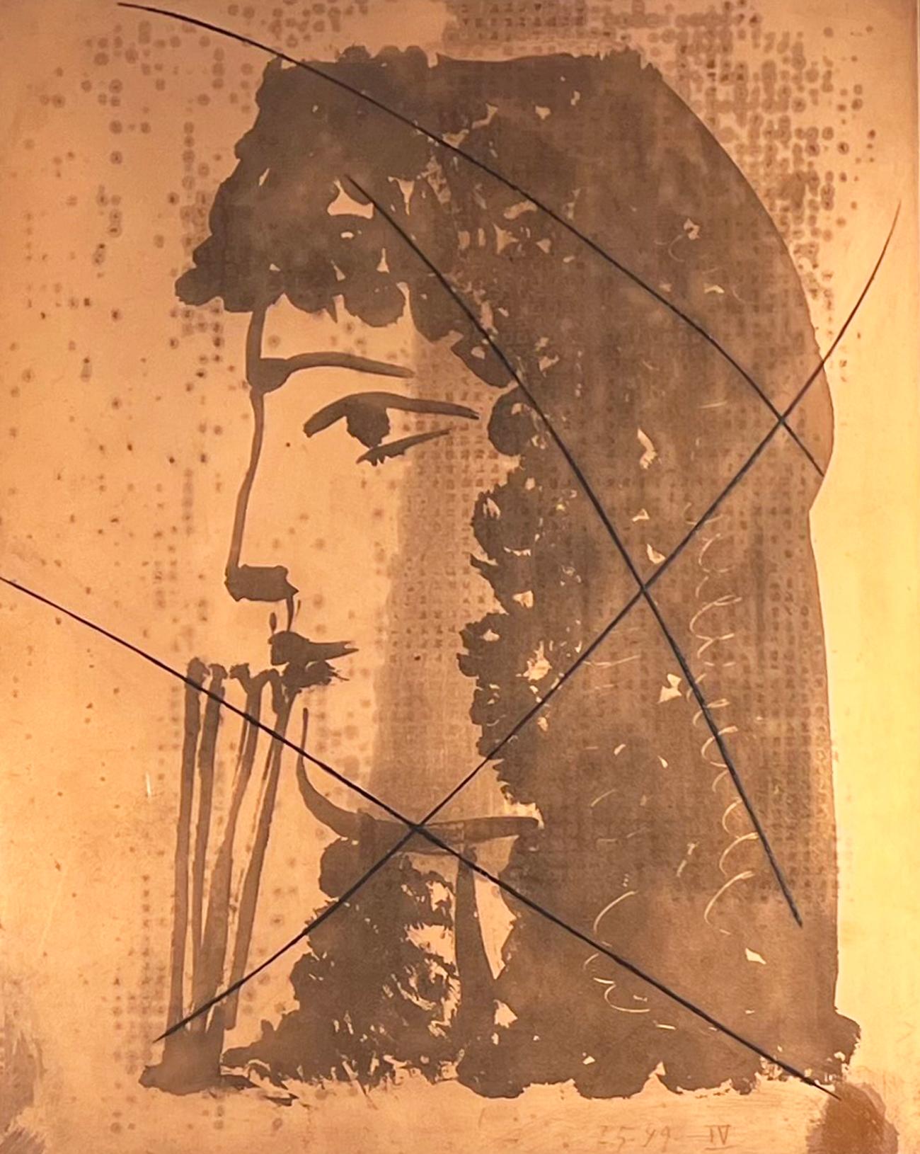Pablo Picasso Portrait Print - In Profile (de Profil), copper aquatint plate from 1949 Carmen