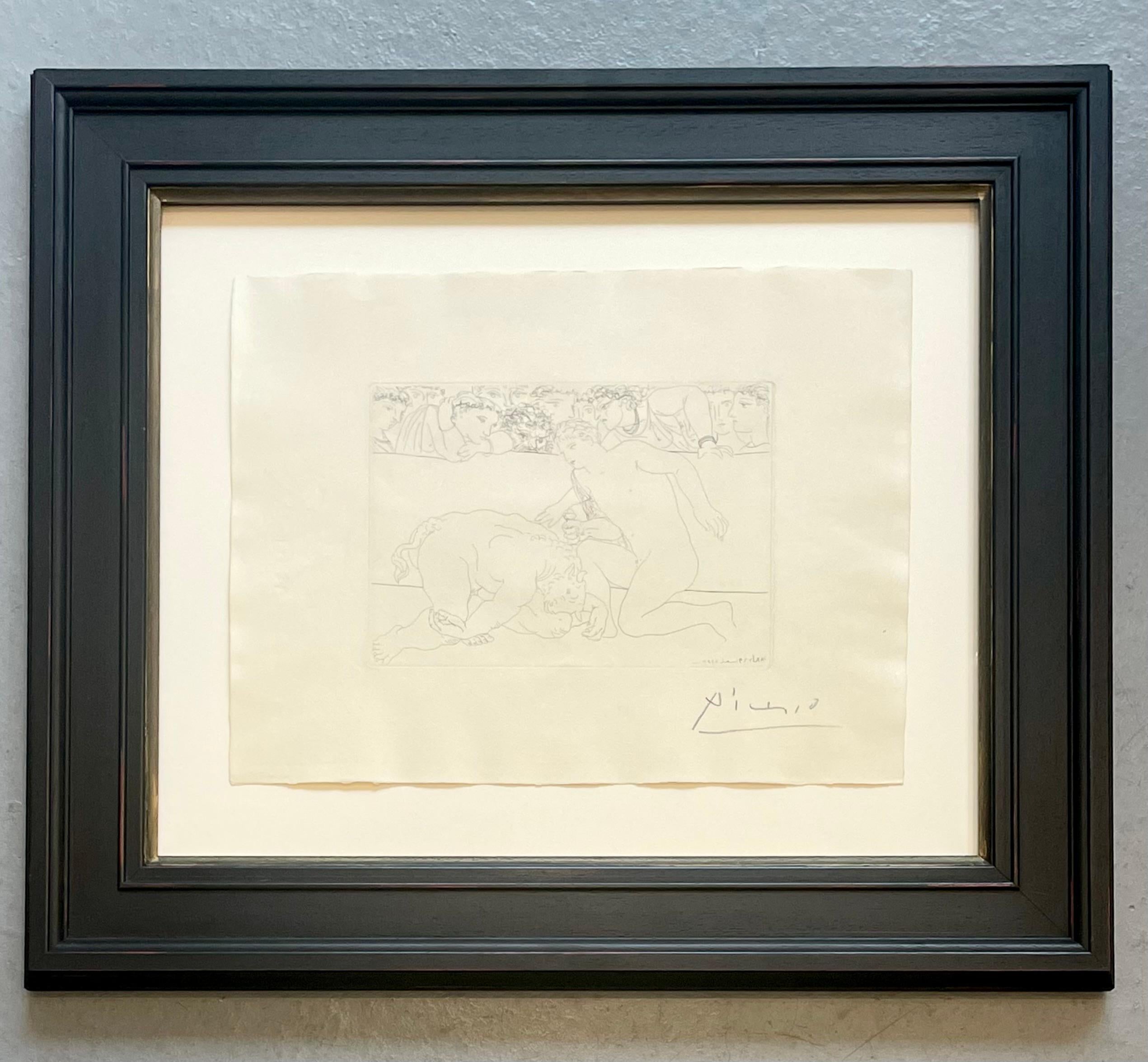 This etching comes from the Vollard Suite, created in 1933. This highly sought after series is the most significant  edition of prints made by Pablo Picasso. It was commissioned by Ambrose Vollard, a leading art dealer in Paris. Begun in 1930 and