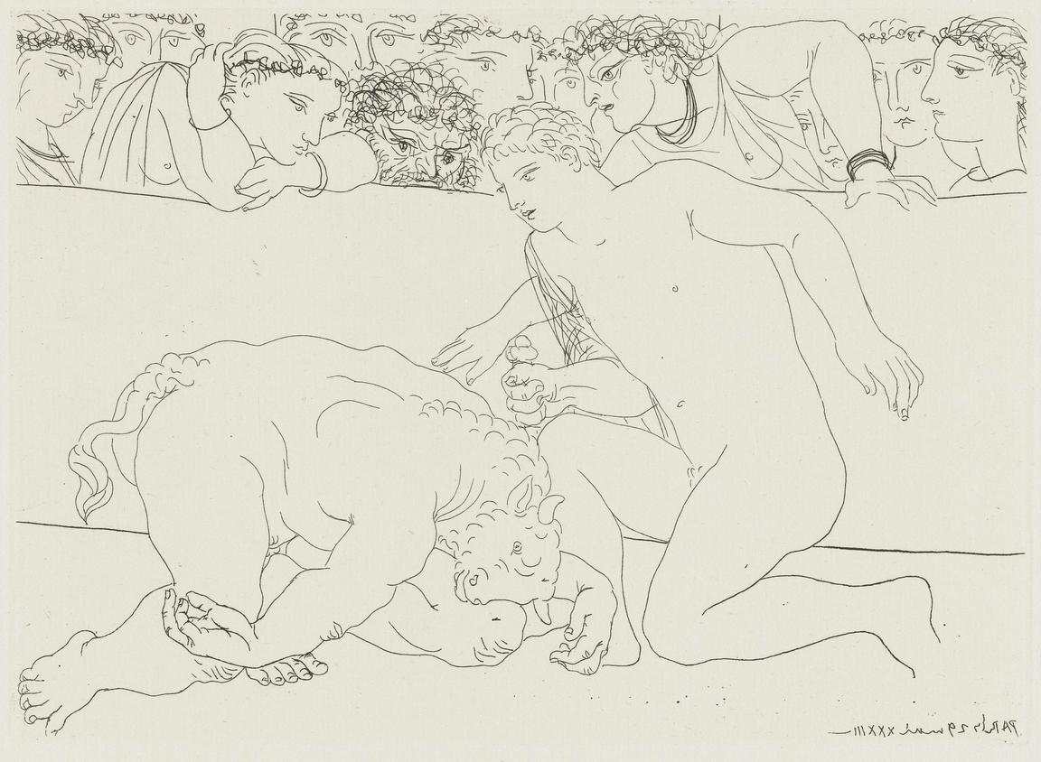 In the Arena: Young Man Putting the Minotaur to Death, from The Vollard Suite - Print by Pablo Picasso