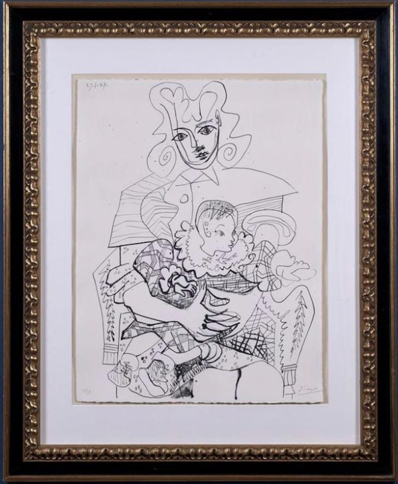 This is a portrait of Picasso's Housekeeper, Inès Sassier and her child. It is a large lithograph, signed by Picasso.

Impressions from this lithograph edition are included in the following Public Collections : 
MOMA New York 
Kunstmuseum Picasso,