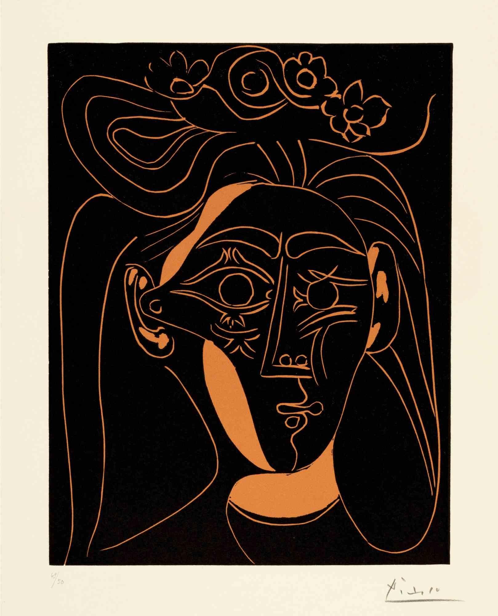 Color linocut on Arches wove paper with watermark, realized in 1962.

Image dimension 34.9x27; Sheet dimension 63x44.6.

Hand signed in pencil lower right.

Edition of 49/50, hand numbered.

Sheet from the edition of Galerie Louise Leiris from 1963.
