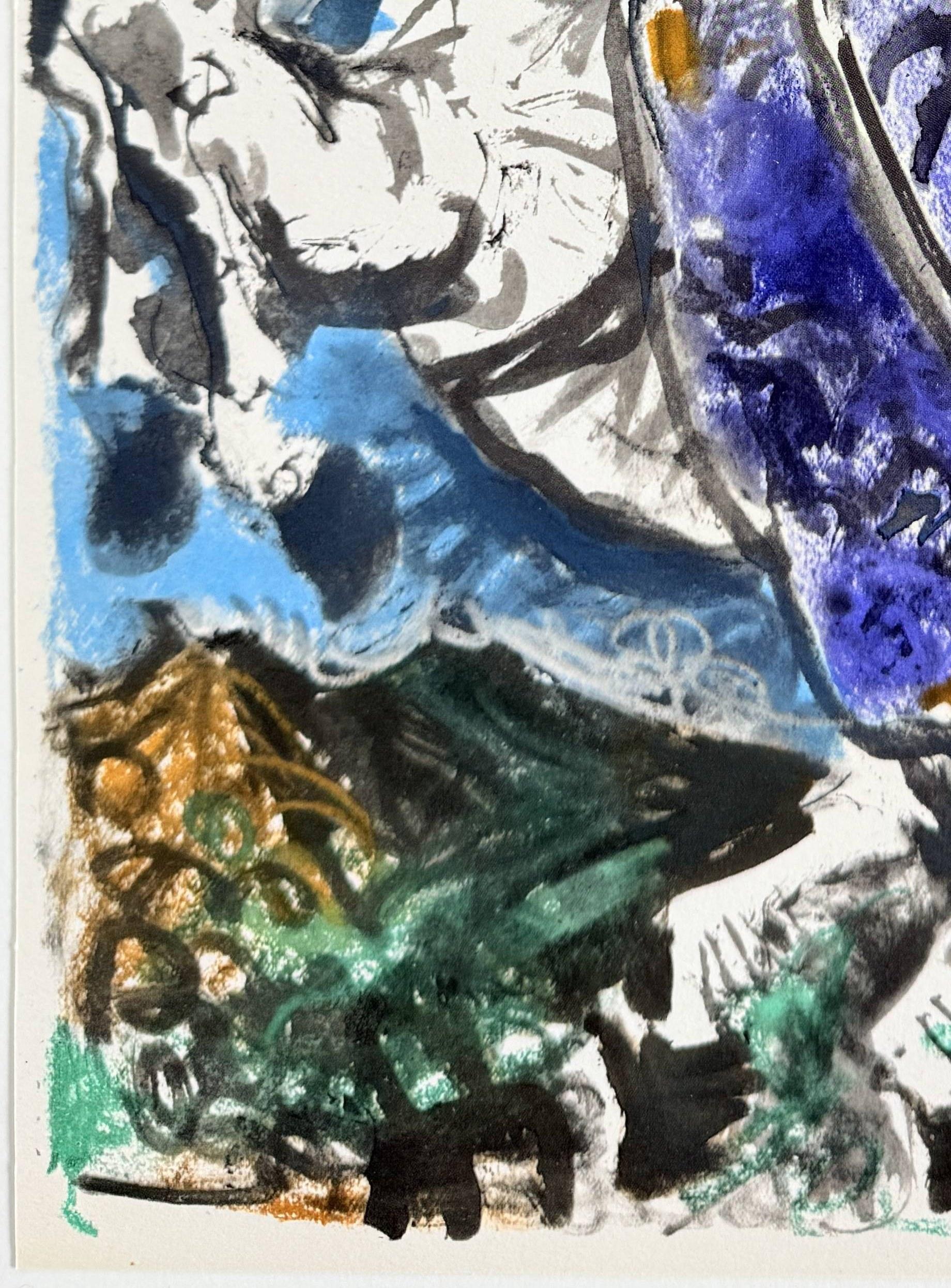 Jacqueline in Lila auf weißem Pferd (Grau), Figurative Print, von Pablo Picasso