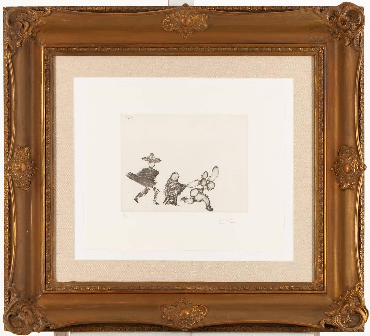Jeune fille fuyant, avec la célestine et un jeune homme - White Print by Pablo Picasso