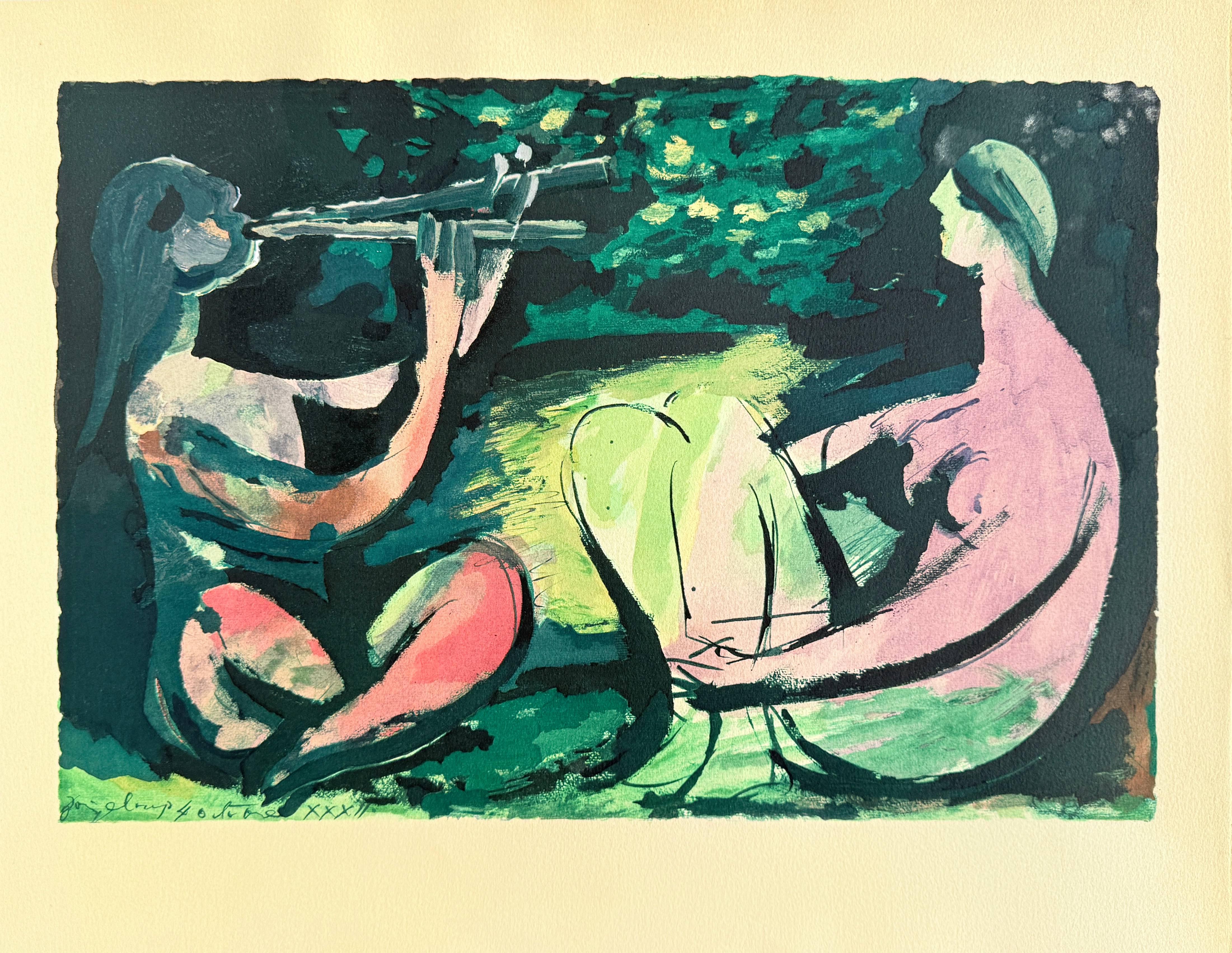 Pablo Picasso (1881-1973) - Joueur de diaule et nu

Lithograph from 1967.

The edition of 223/500 on Auvergne Richard de Bas paper.

With two watermarks - one of the paper, second of the publisher.

Dimensions of work: 41.5 x 53.5 cm

Publisher: Au