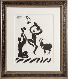 Joueur de flûte et faune, Lithographie von Pablo Picasso 1959
