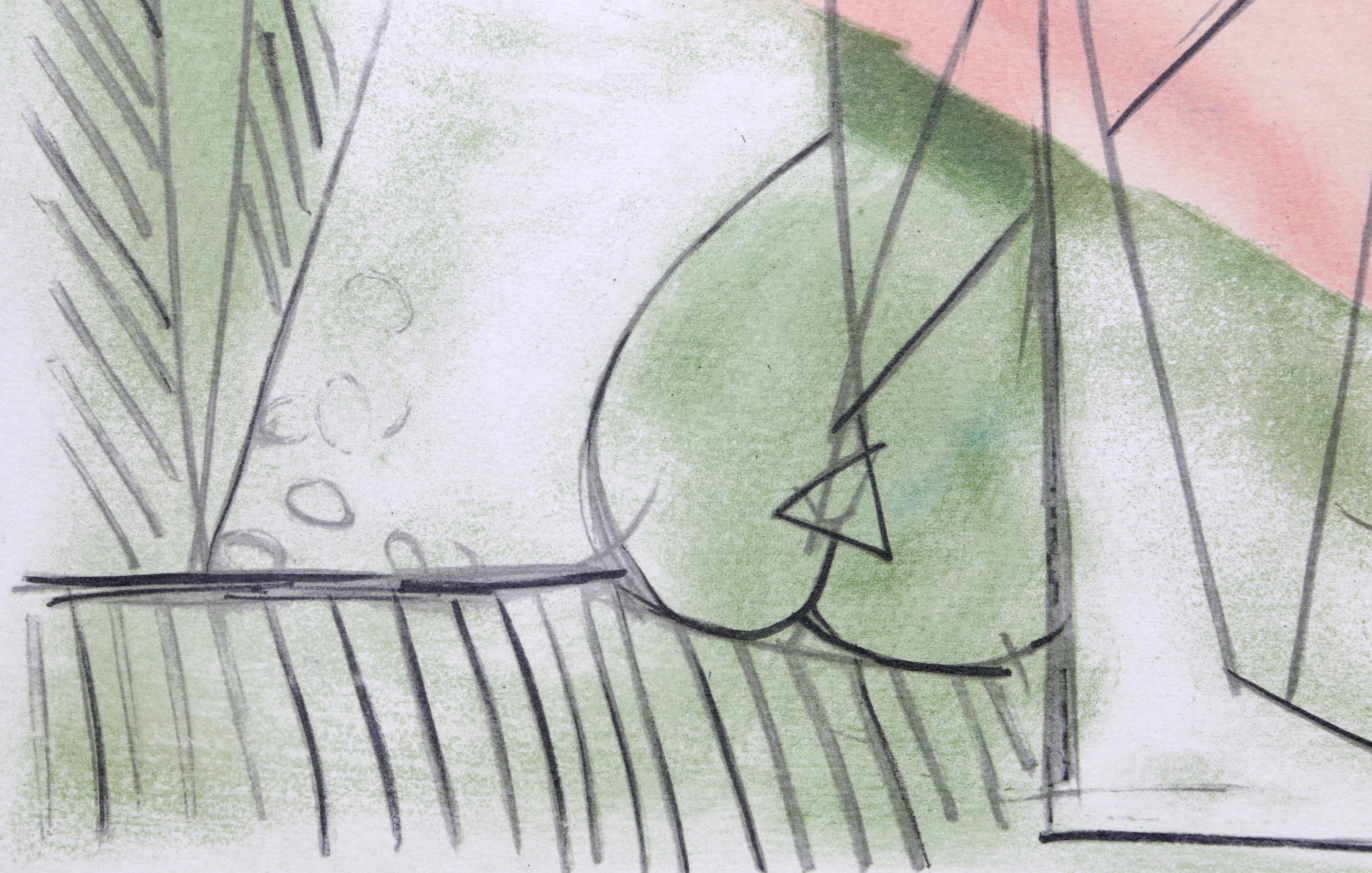 Joueur de Flute et Gazelle, Cubist Lithograph by Pablo Picasso For Sale 1