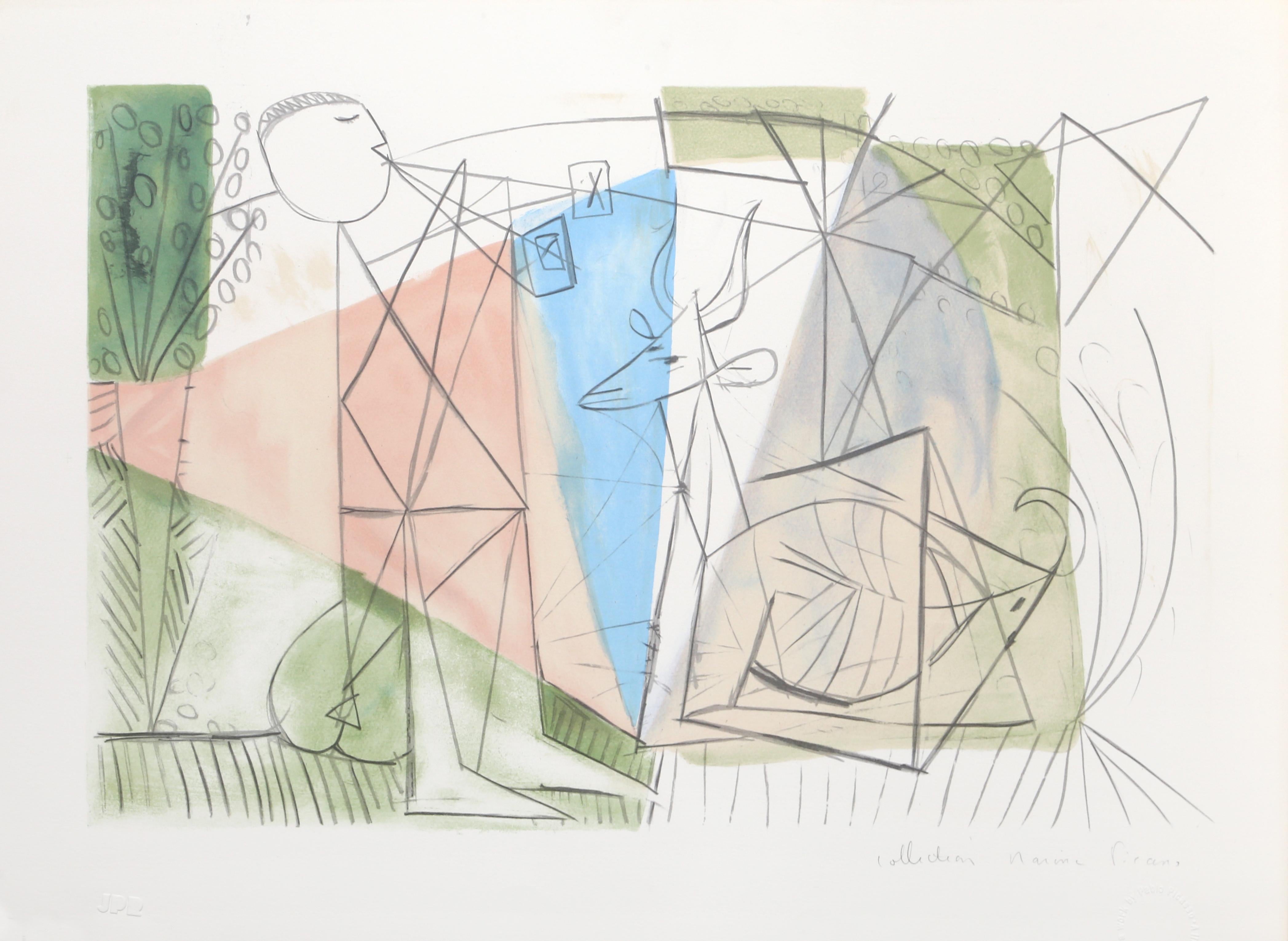 Joueur de Flute et Gazelle, kubistische Lithographie nach Pablo Picasso, Joueur de Flute