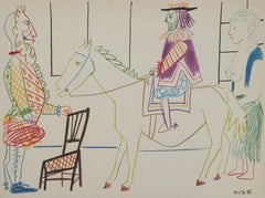 Knight, Nude Woman and Man Wearing a Mask -  Lithograph (Mourlot)