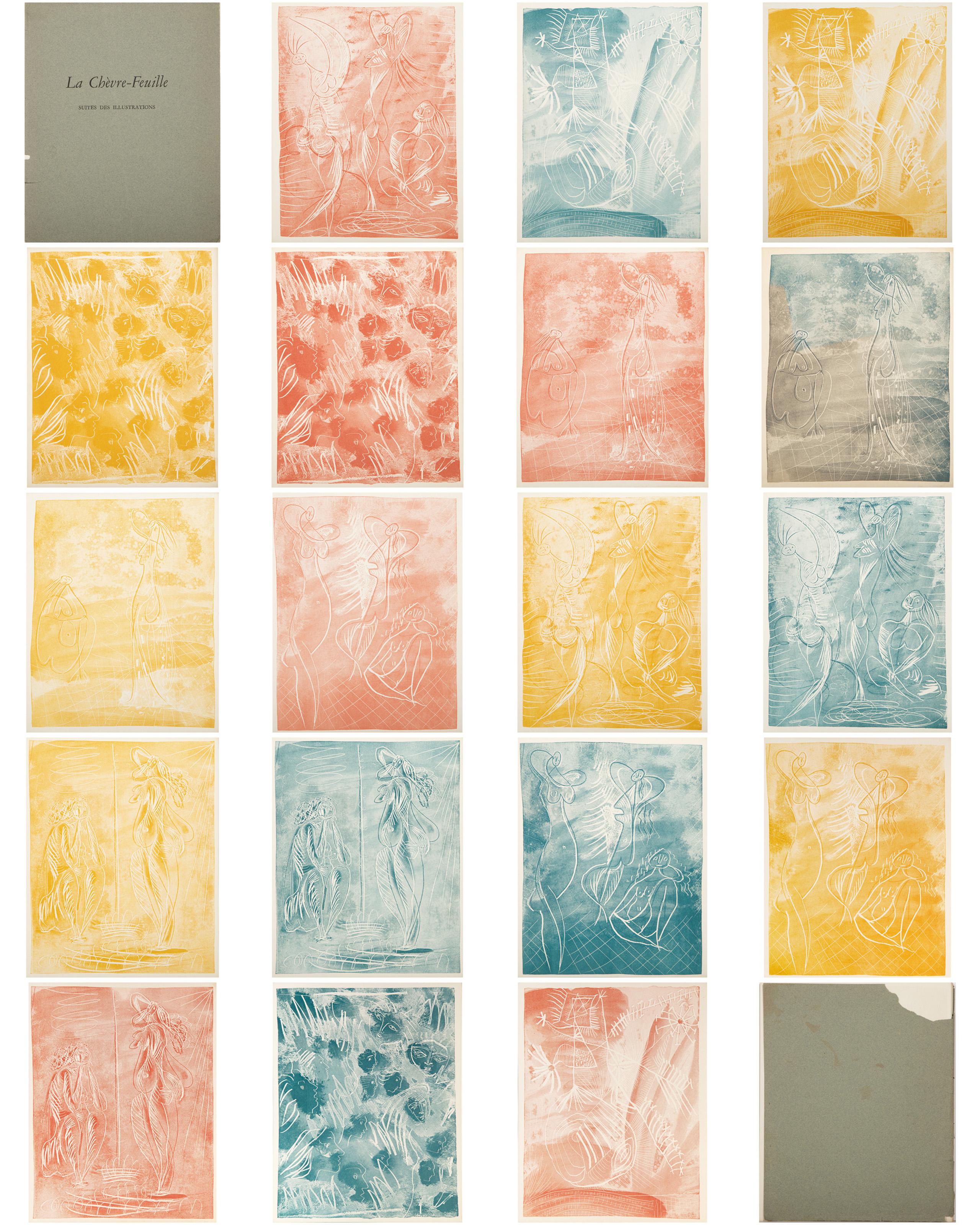  Pablo Picasso, Español (1881 - 1973) - Suite La Chevre-Feuille, Año: 1943, Técnica: Suite de 18 Grabados al aguafuerte en color, con portada, Tamaño de la imagen: 10,5 x 8,25 pulgadas, Tamaño: 11 x 9 pulgadas (27,94 x 22,86 cm), Impresor: