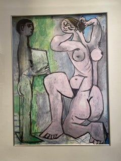 La Coiffure- color lithograph from Pablo Picasso of a sitting female cubistic