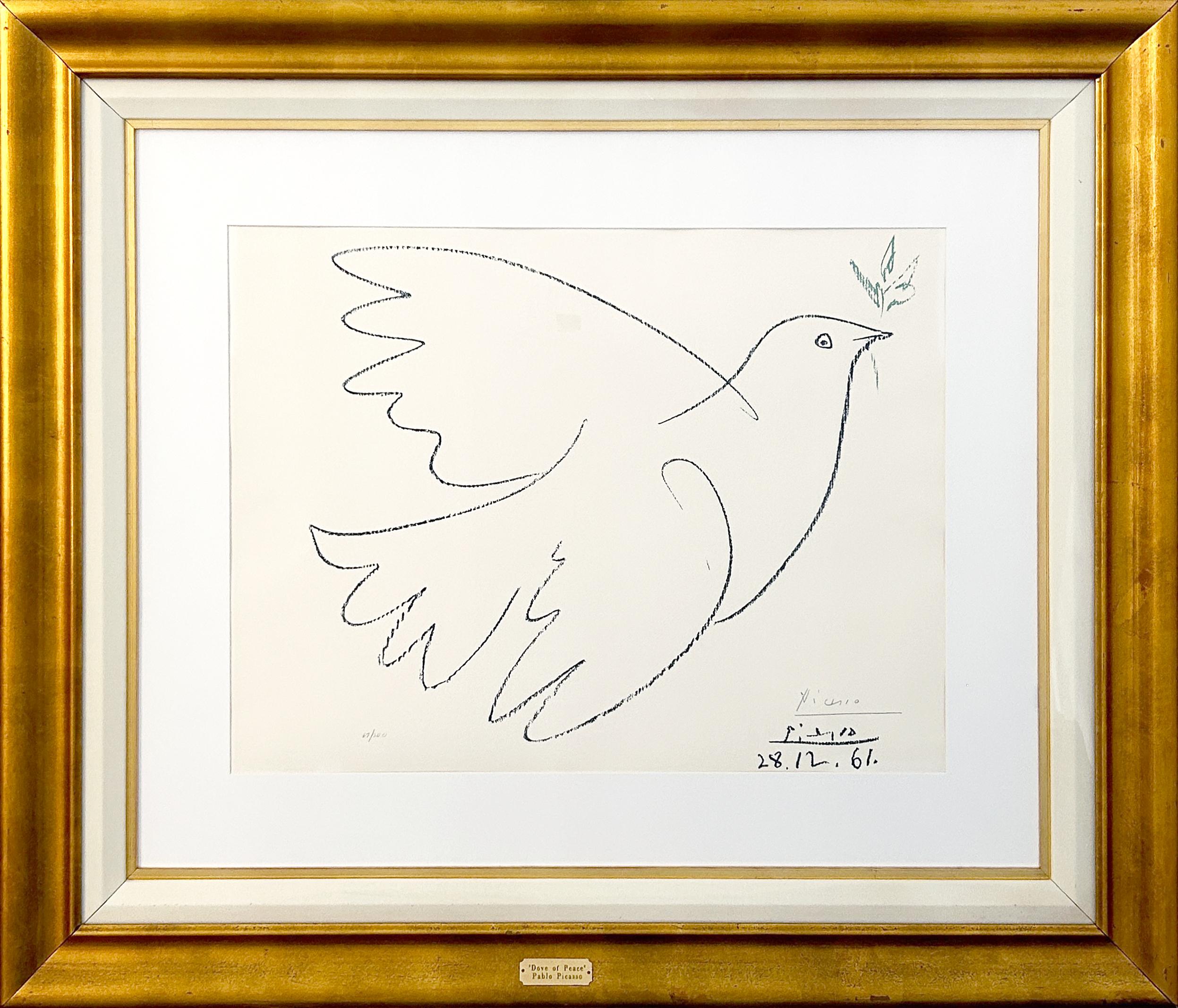 Pablo Picasso (1881 - 1973)
La Colombe Bleu, 1961, (67/200)
Lithographie couleur sur papier
20 x 26 in 


Pablo Picasso, La colombe bleue, 1961
Artiste :	Pablo Picasso (1881 - 1973)
Titre :	La colombe bleue, 1961
Référence :	Rodrigo 121, Czwiklitzer